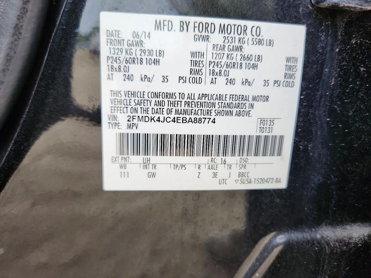 2014 Ford Edge Sel Black vin: 2FMDK4JC4EBA88774