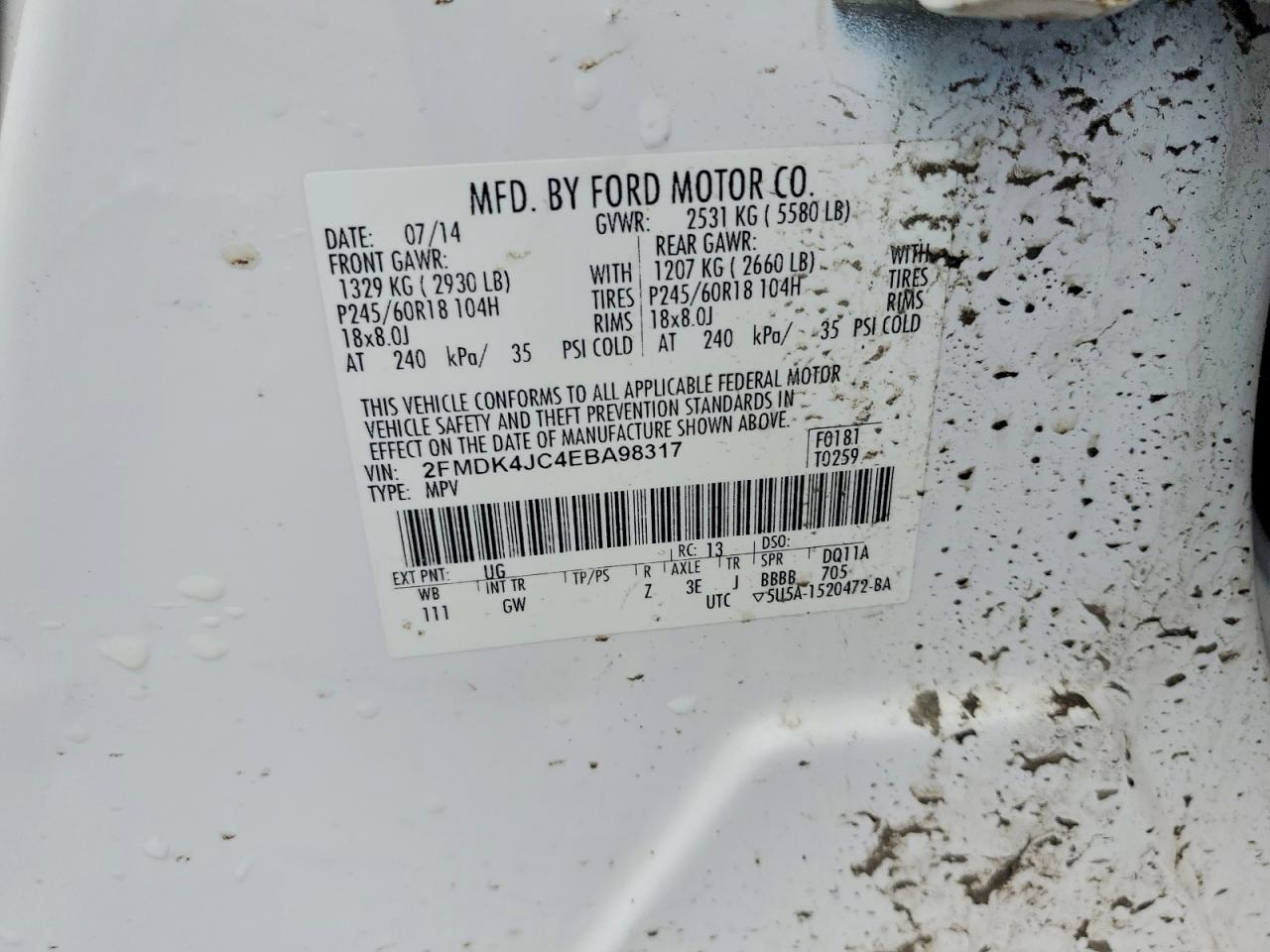 2014 Ford Edge Sel White vin: 2FMDK4JC4EBA98317