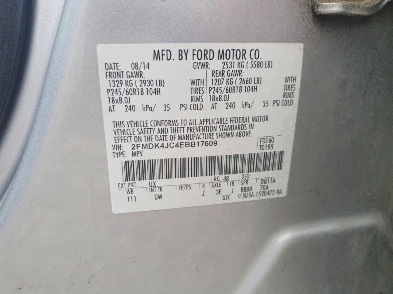 2014 Ford Edge Sel Серебряный vin: 2FMDK4JC4EBB17609