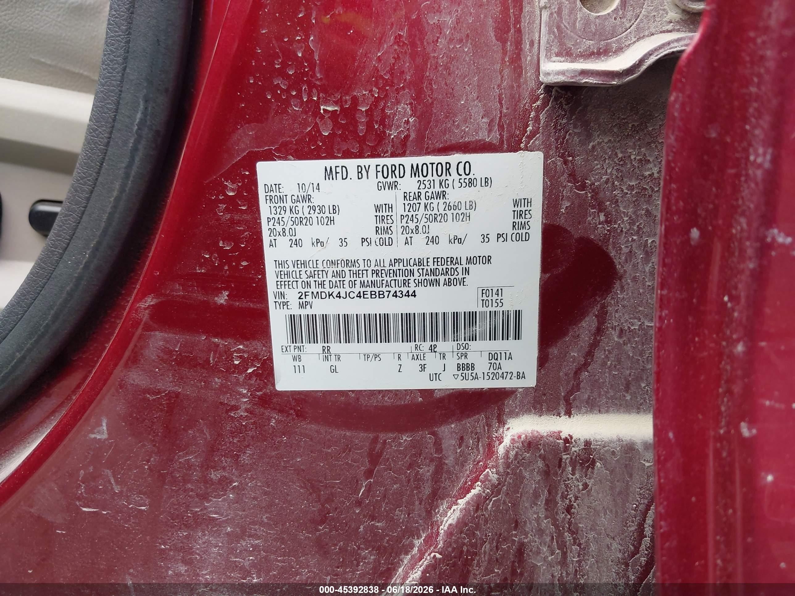 2014 Ford Edge Sel Red vin: 2FMDK4JC4EBB74344