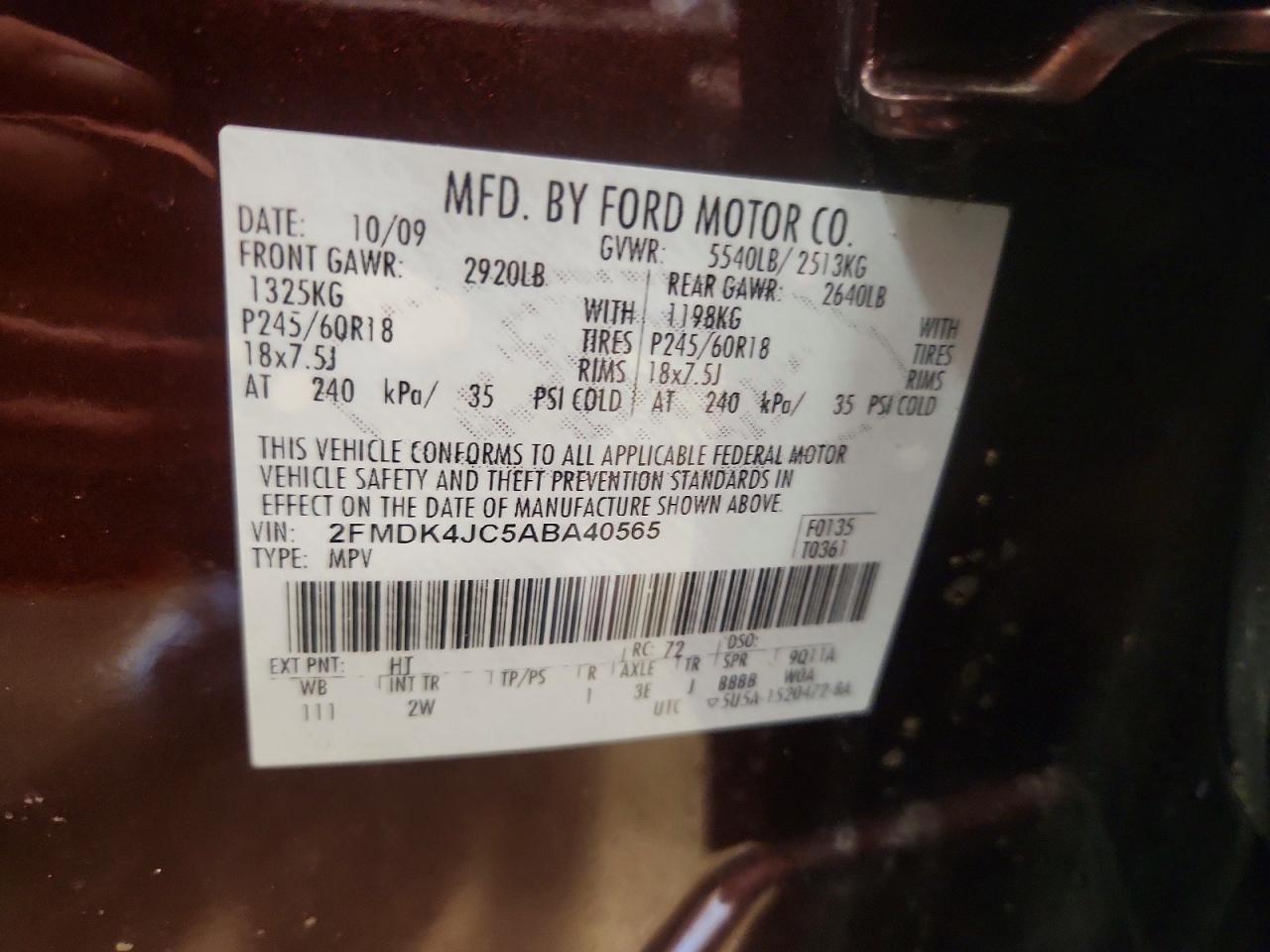 2010 Ford Edge Sel Brown vin: 2FMDK4JC5ABA40565