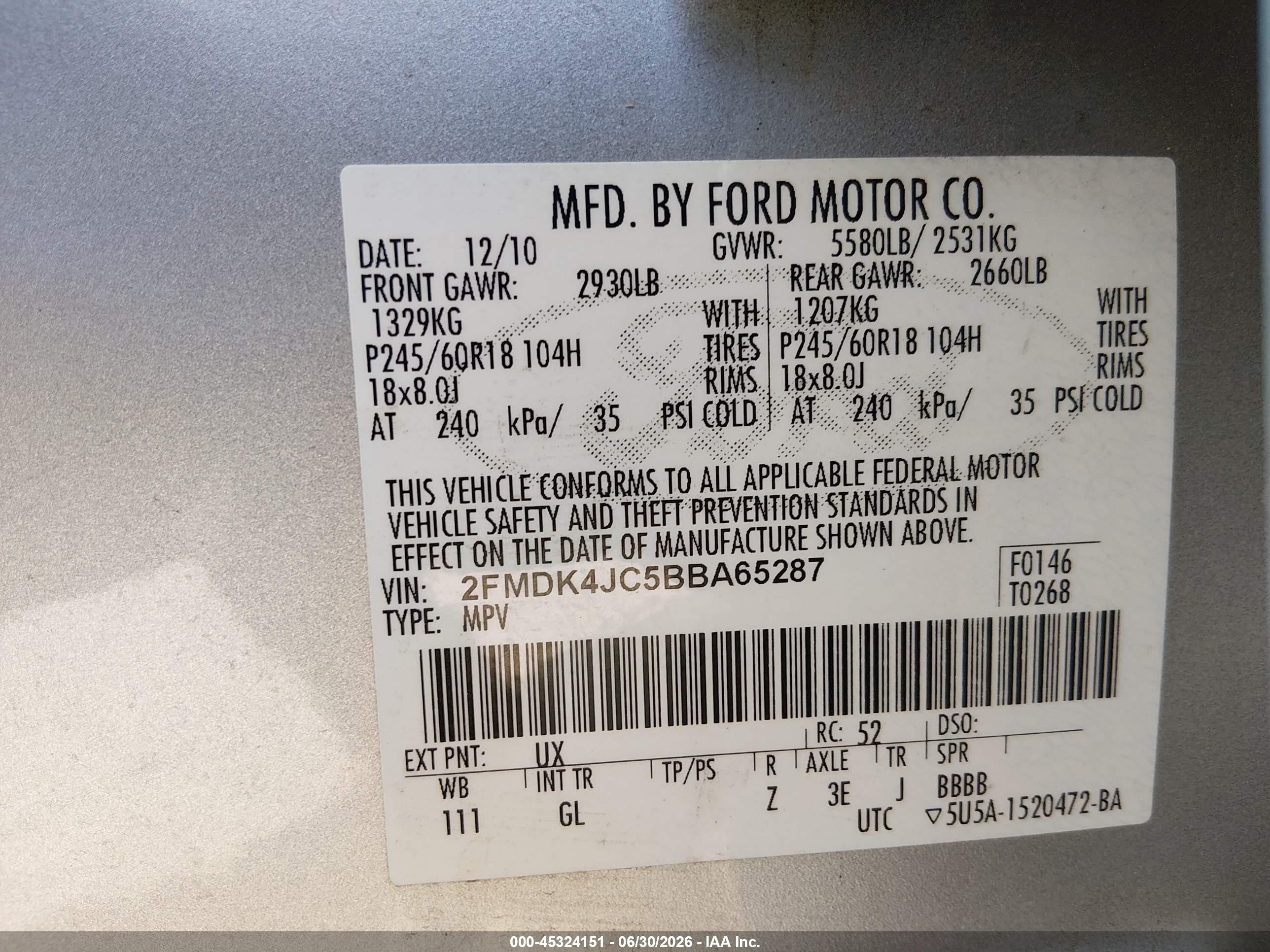 2011 Ford Edge Sel Серебряный vin: 2FMDK4JC5BBA65287
