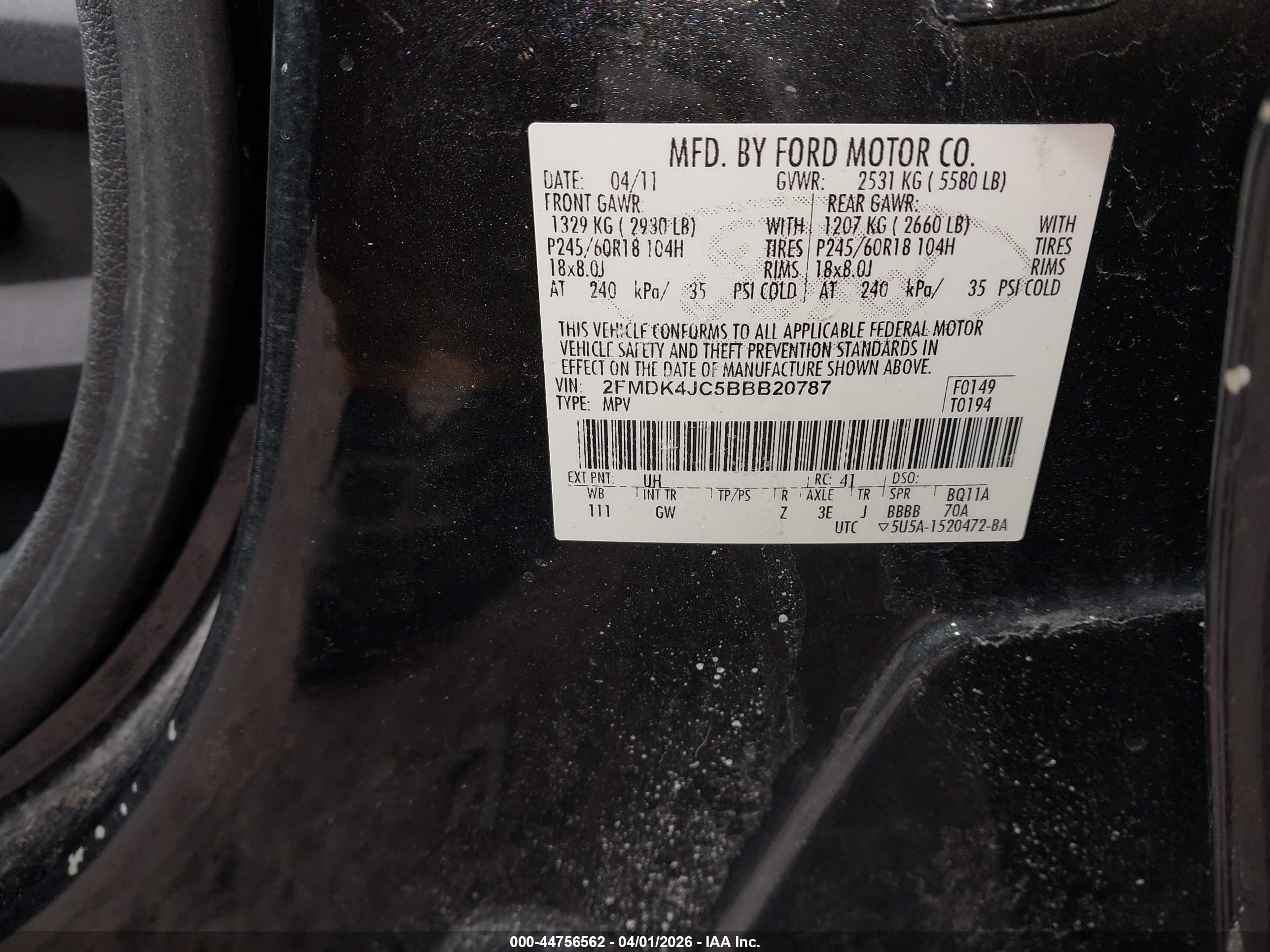 2011 Ford Edge Sel Black vin: 2FMDK4JC5BBB20787
