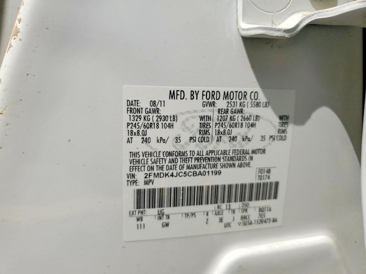 2012 Ford Edge Sel White vin: 2FMDK4JC5CBA01199