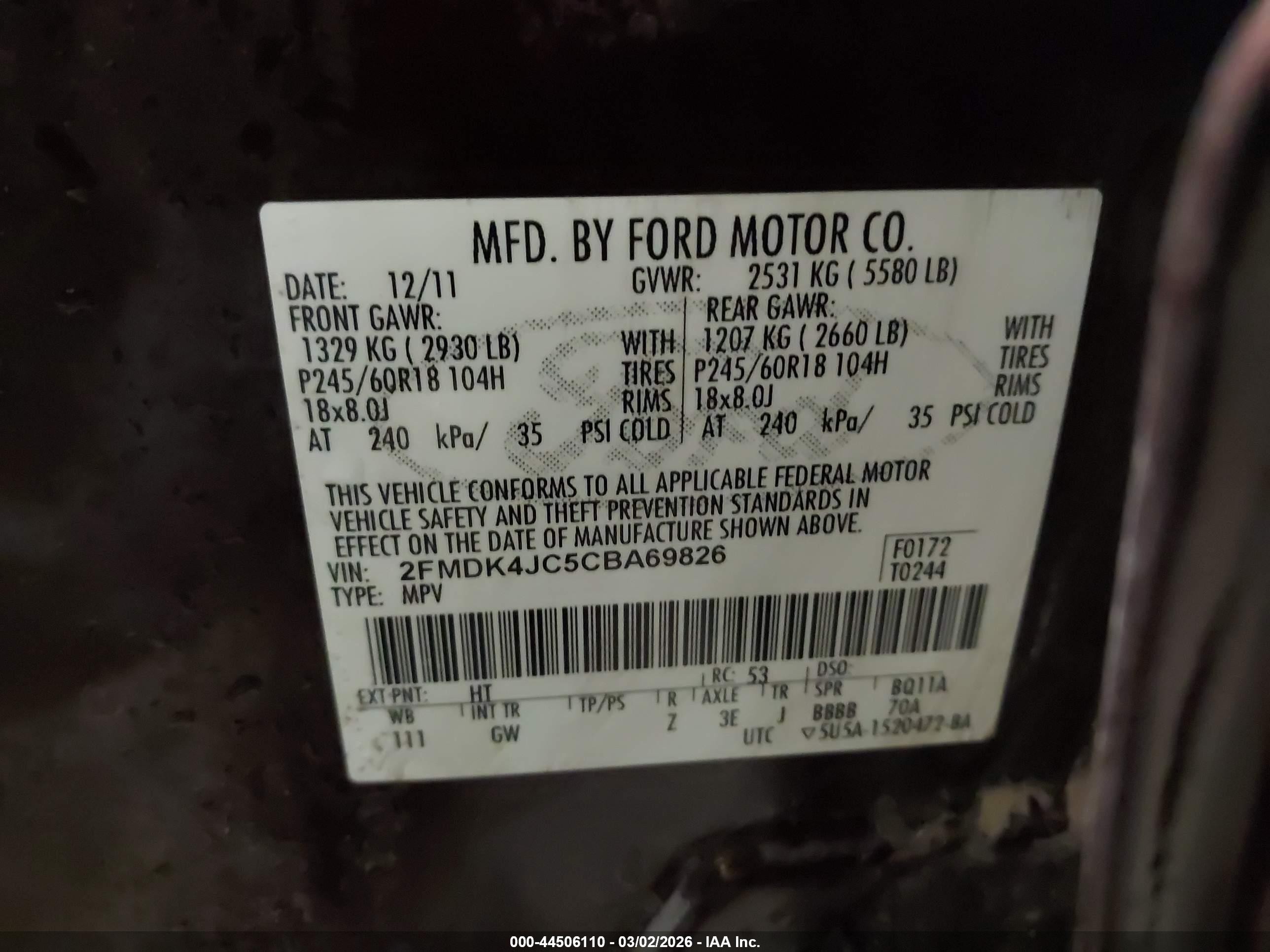 2012 Ford Edge Sel Темно-бордовый vin: 2FMDK4JC5CBA69826