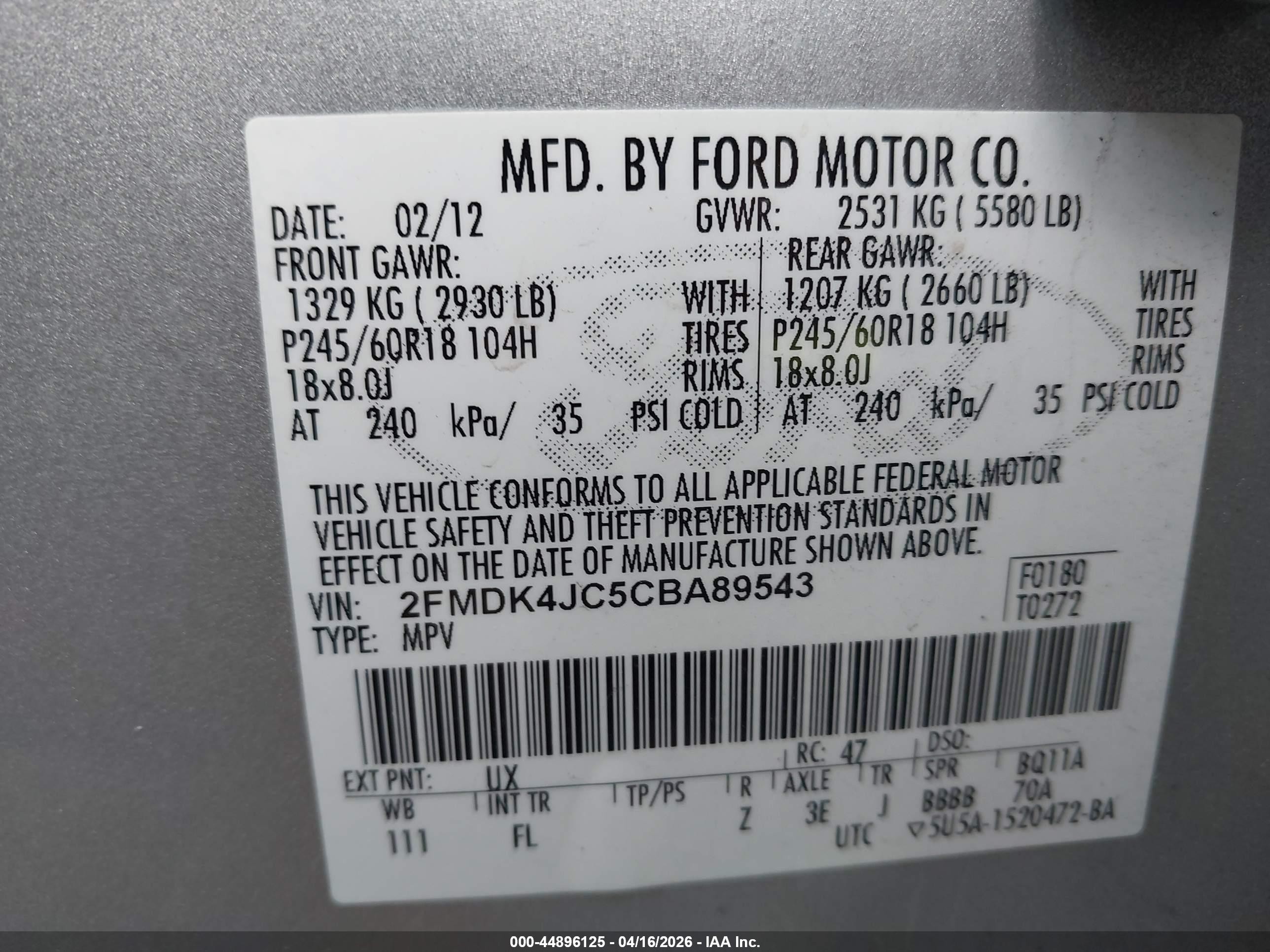 2012 Ford Edge Sel Silver vin: 2FMDK4JC5CBA89543