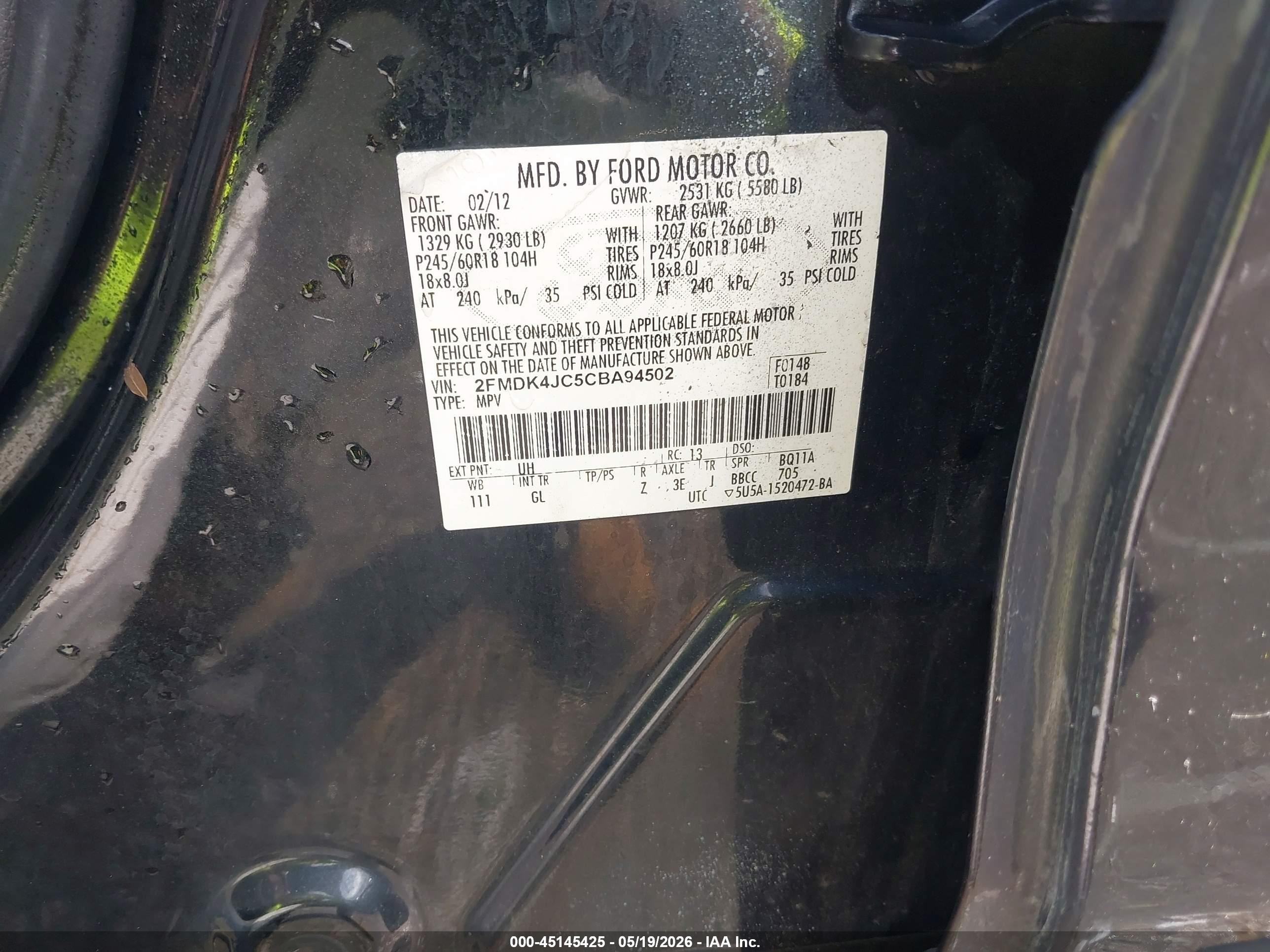 2012 Ford Edge Sel Black vin: 2FMDK4JC5CBA94502