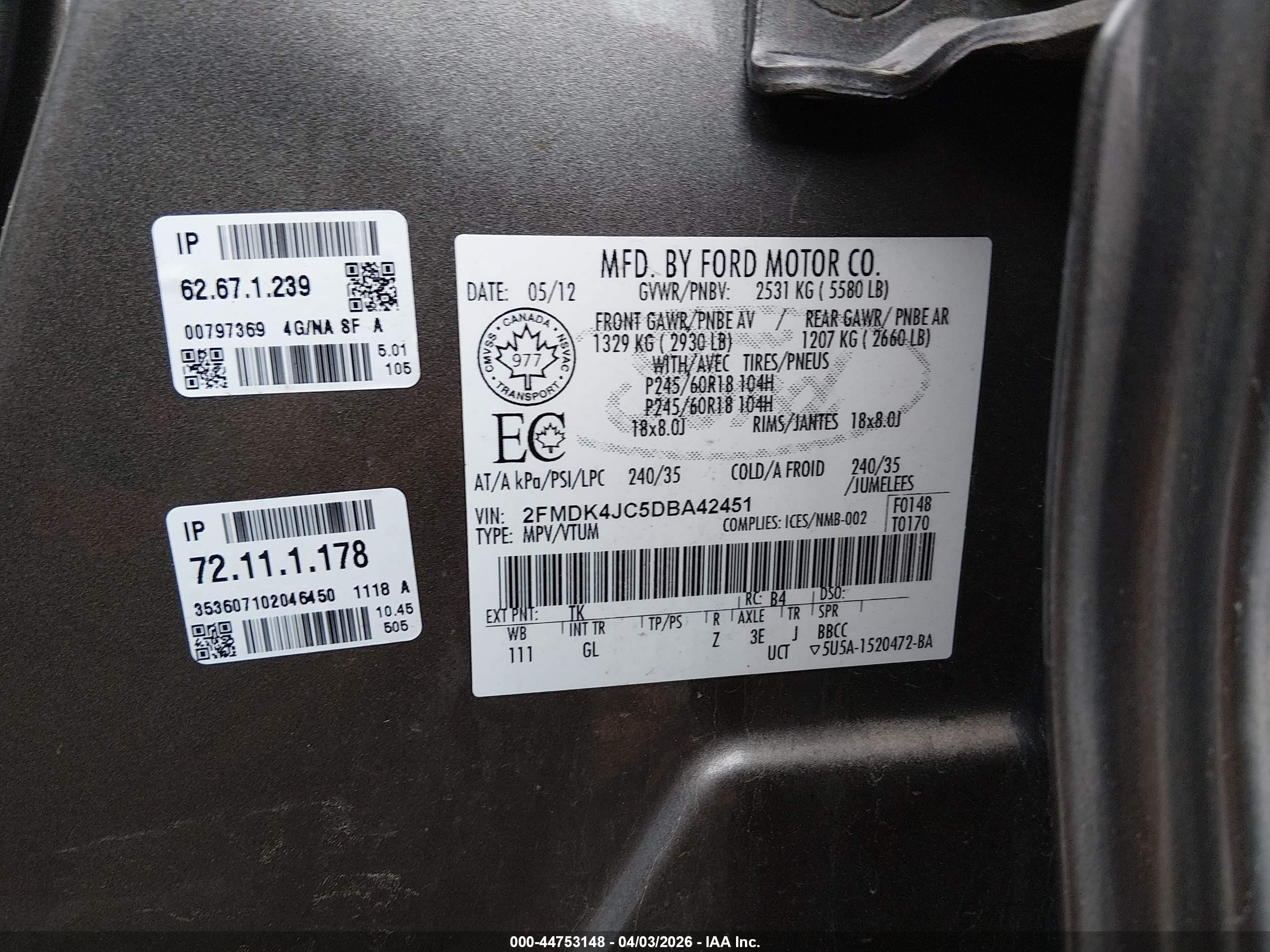 2013 Ford Edge Sel Champagne vin: 2FMDK4JC5DBA42451