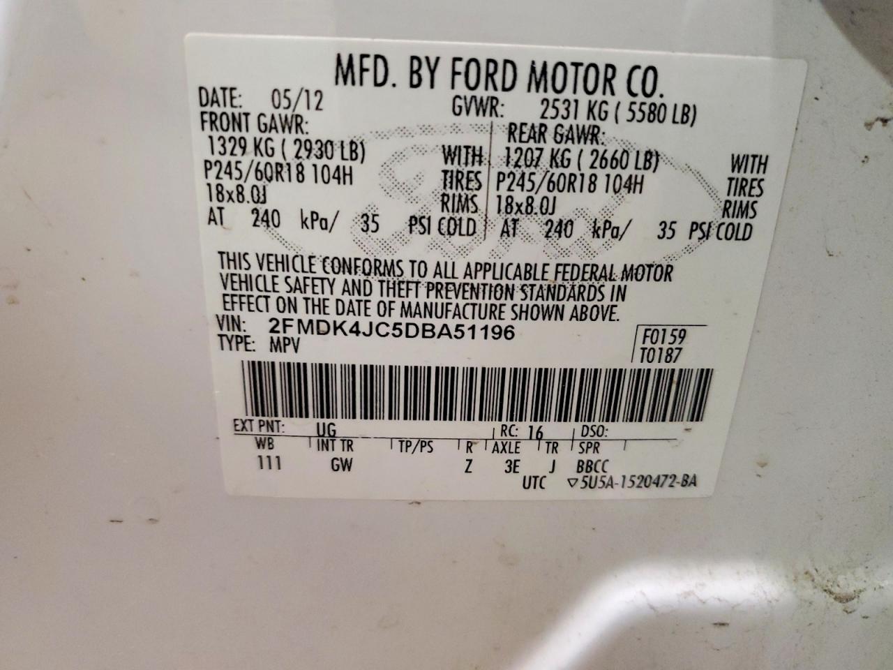 2013 Ford Edge Sel Белый vin: 2FMDK4JC5DBA51196