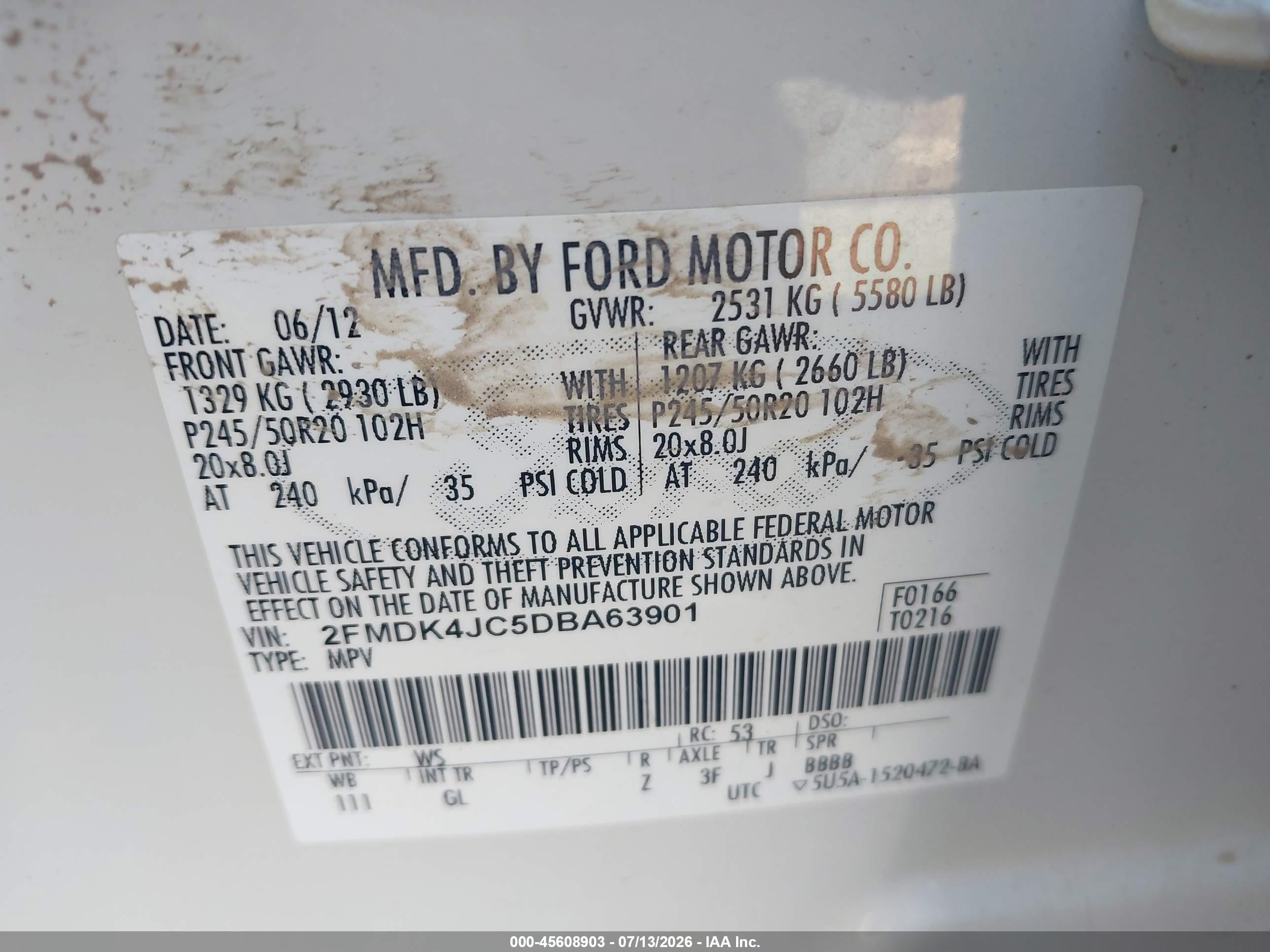 2013 Ford Edge Sel White vin: 2FMDK4JC5DBA63901