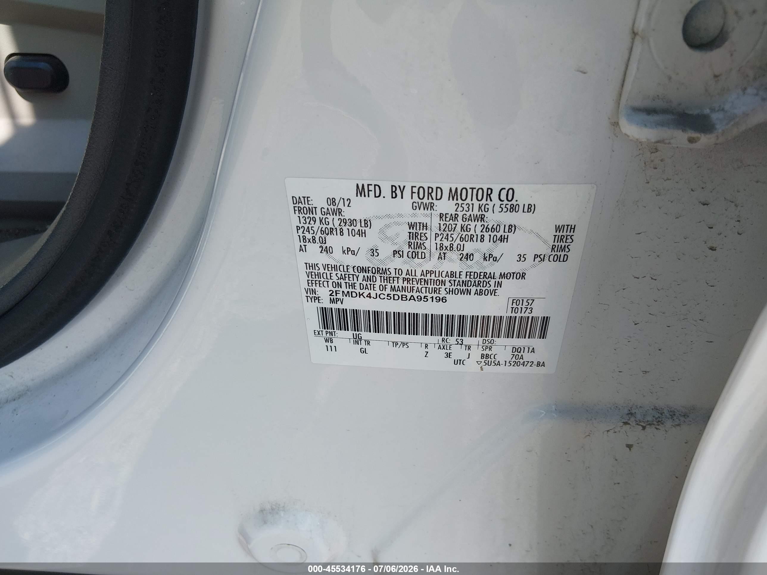 2013 Ford Edge Sel White vin: 2FMDK4JC5DBA95196