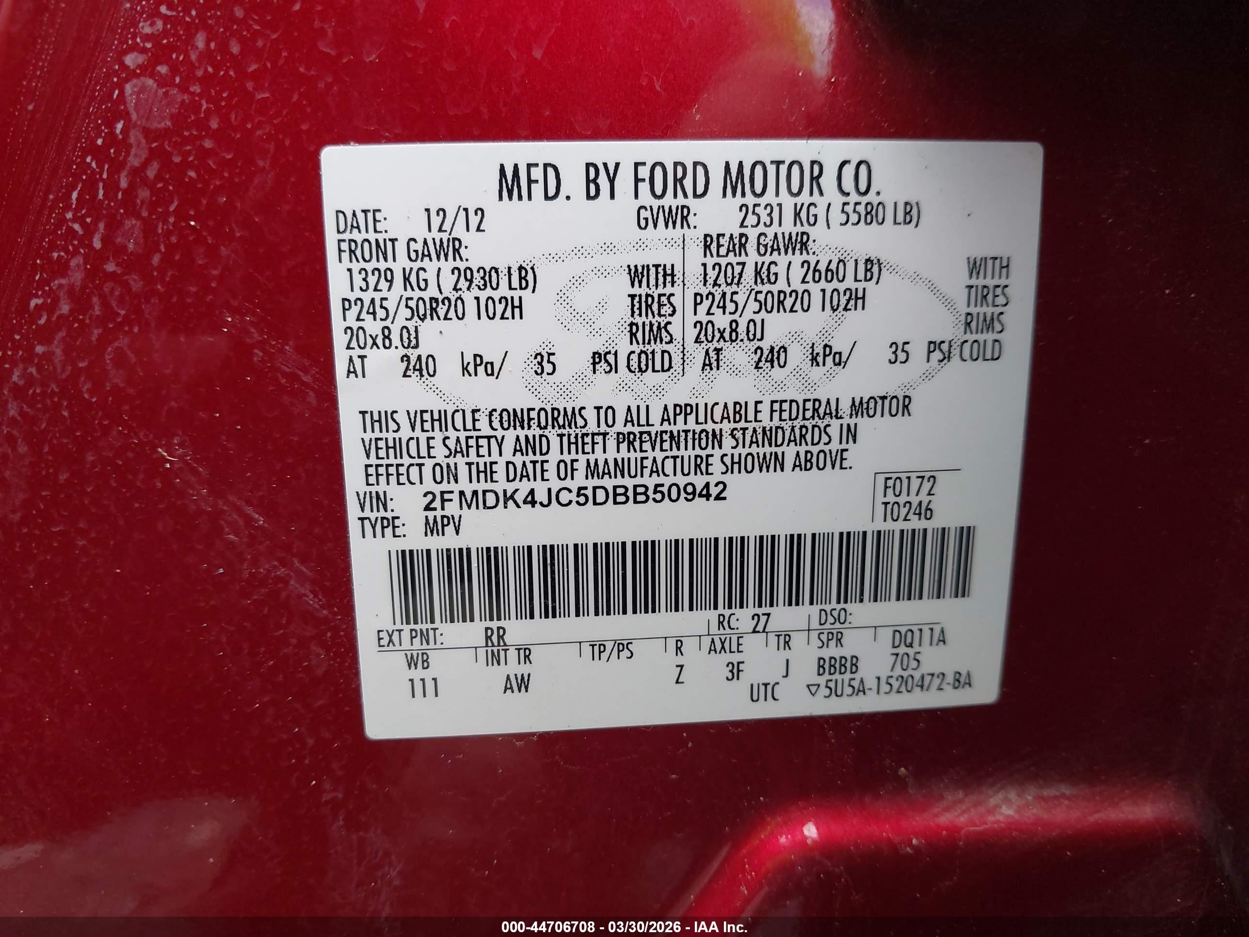 2013 Ford Edge Sel Red vin: 2FMDK4JC5DBB50942