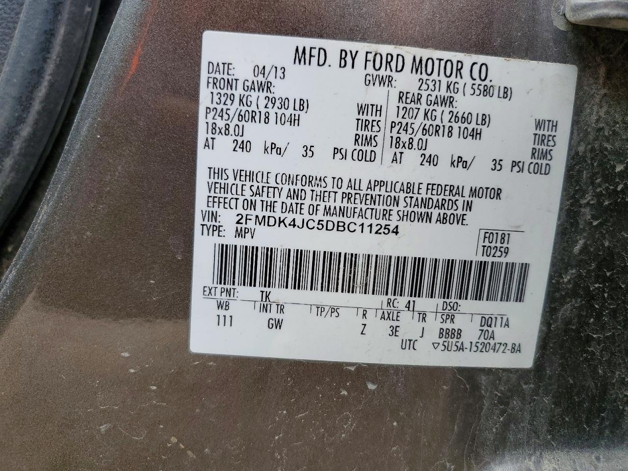 2013 Ford Edge Sel Gray vin: 2FMDK4JC5DBC11254