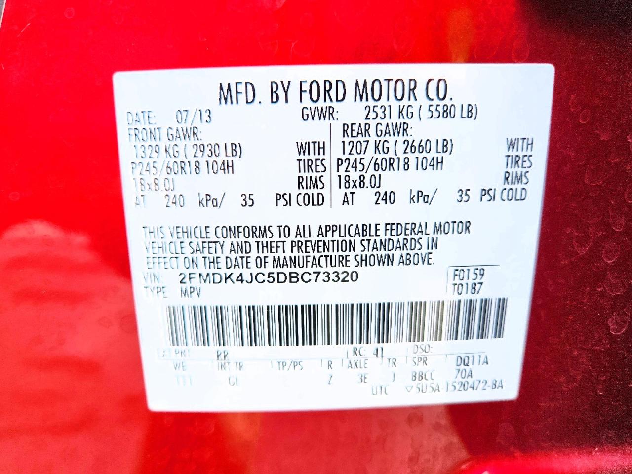 2013 Ford Edge Sel Red vin: 2FMDK4JC5DBC73320