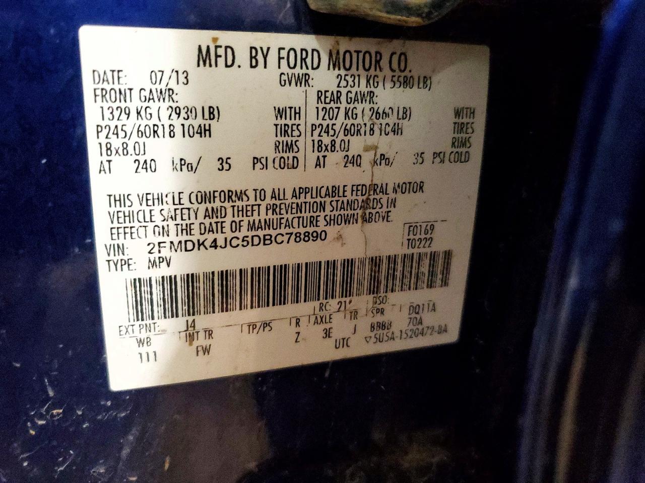 2013 Ford Edge Sel Blue vin: 2FMDK4JC5DBC78890