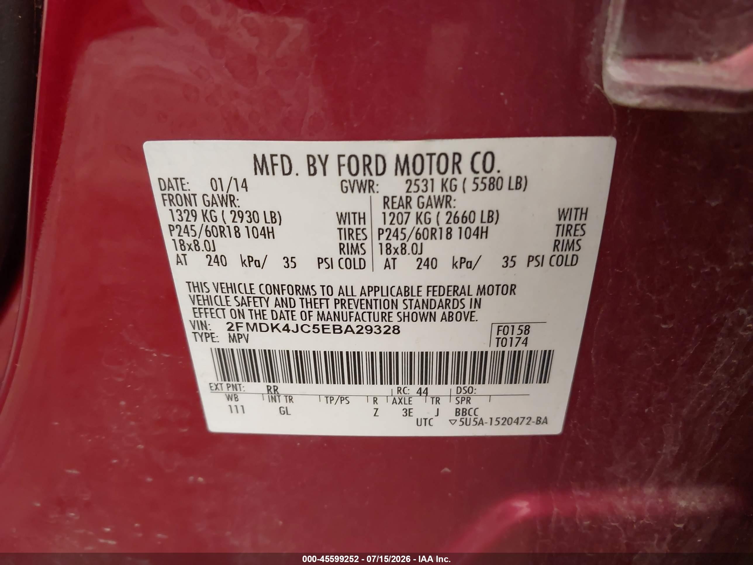 2014 Ford Edge Sel Red vin: 2FMDK4JC5EBA29328
