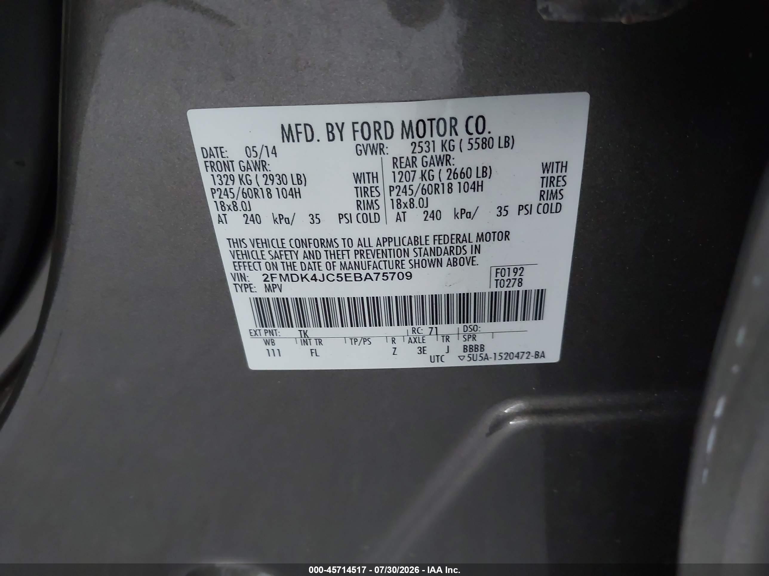 2014 Ford Edge Sel Gray vin: 2FMDK4JC5EBA75709