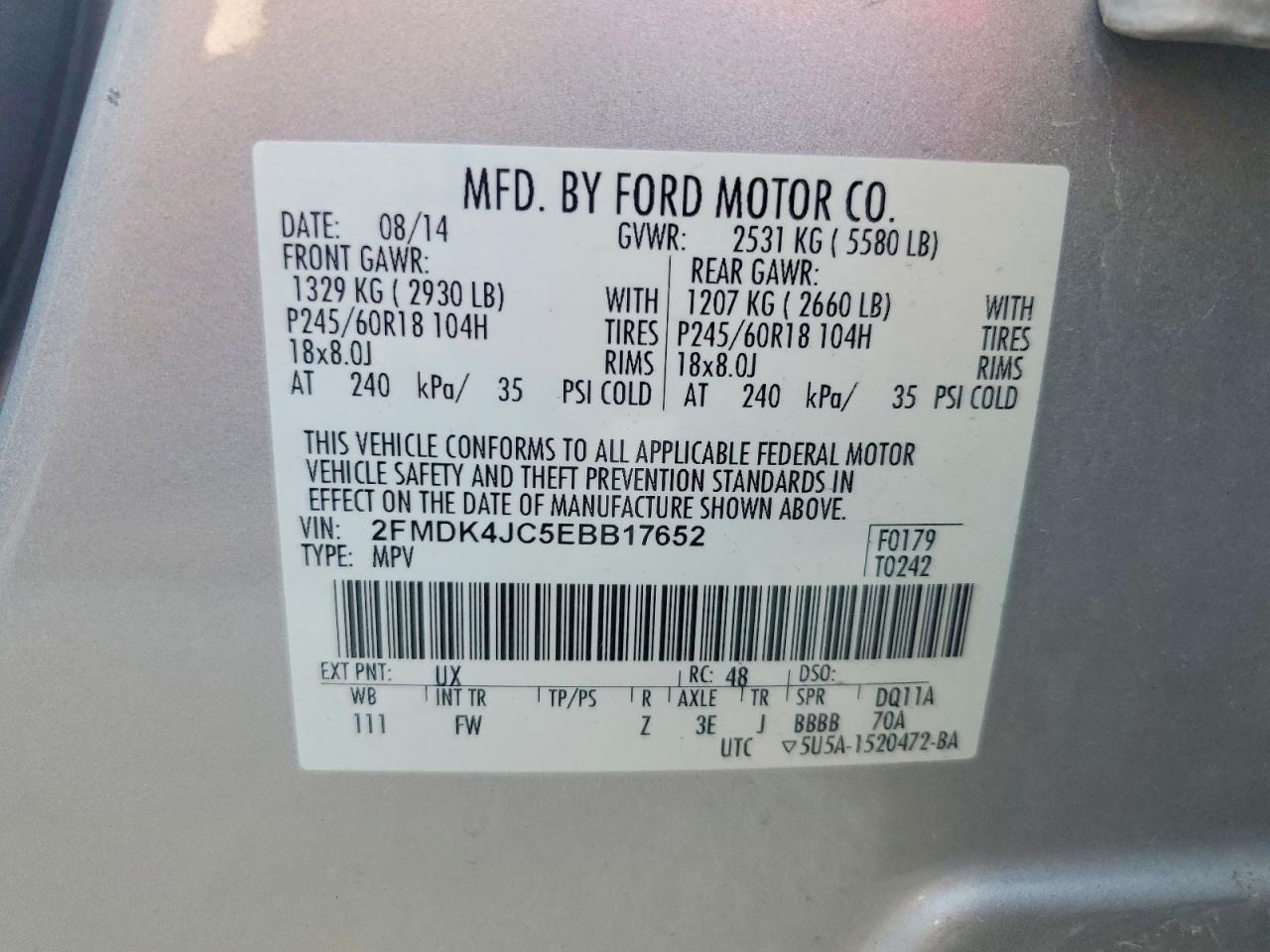 2014 Ford Edge Sel Silver vin: 2FMDK4JC5EBB17652