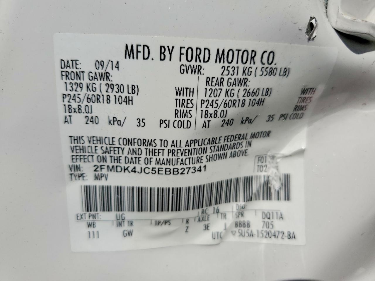 2014 Ford Edge Sel White vin: 2FMDK4JC5EBB27341