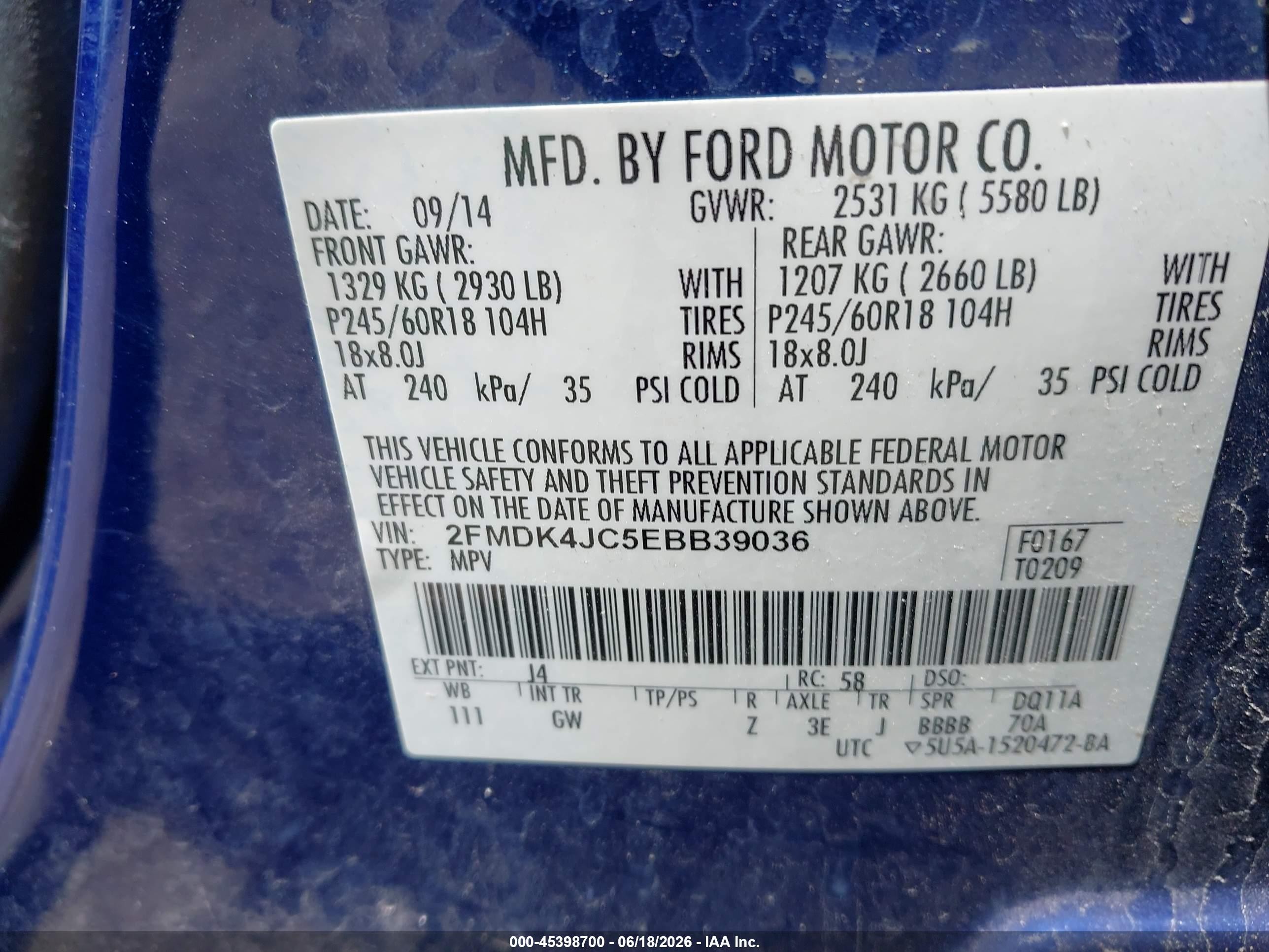 2014 Ford Edge Sel Синий vin: 2FMDK4JC5EBB39036