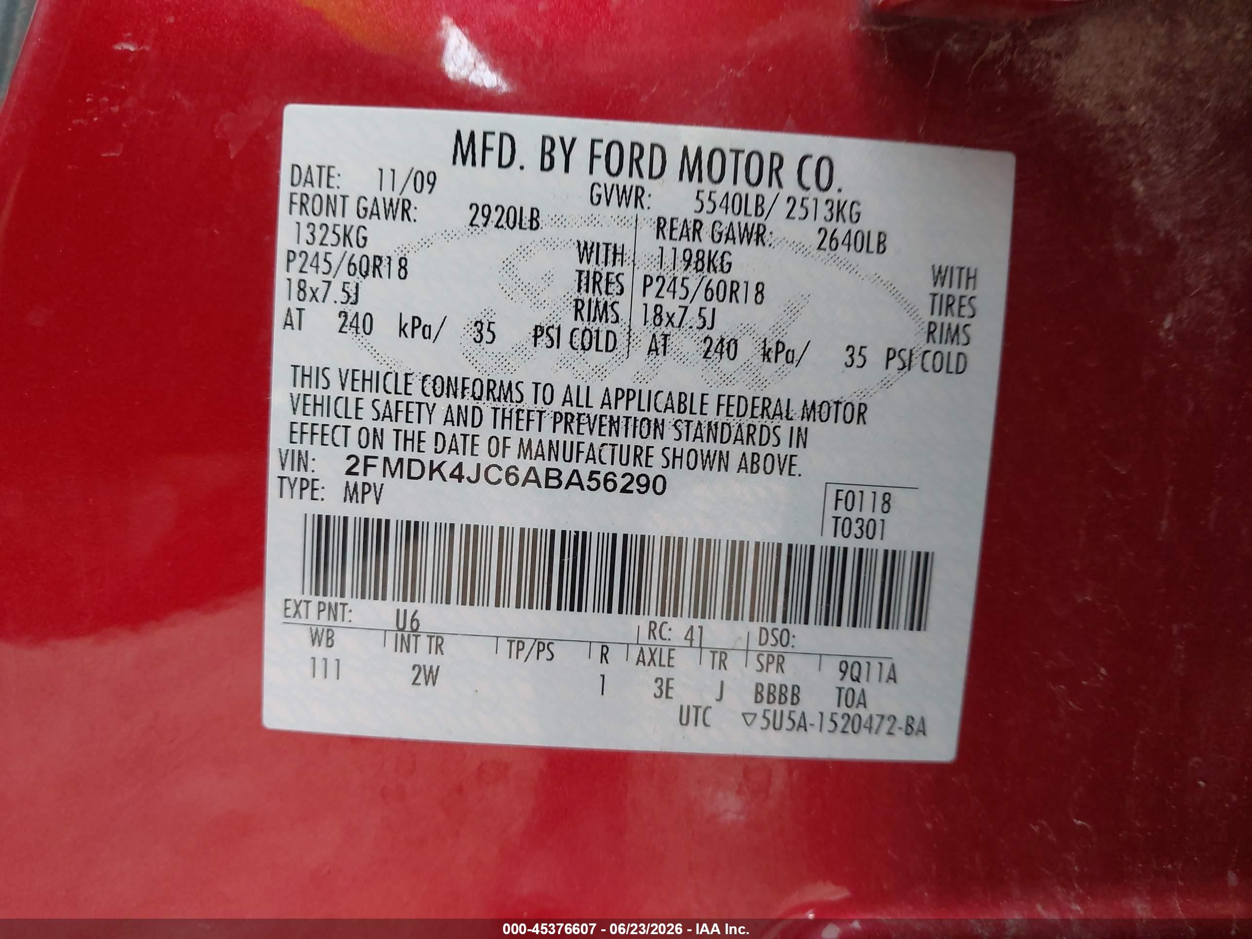 2010 Ford Edge Sel Красный vin: 2FMDK4JC6ABA56290