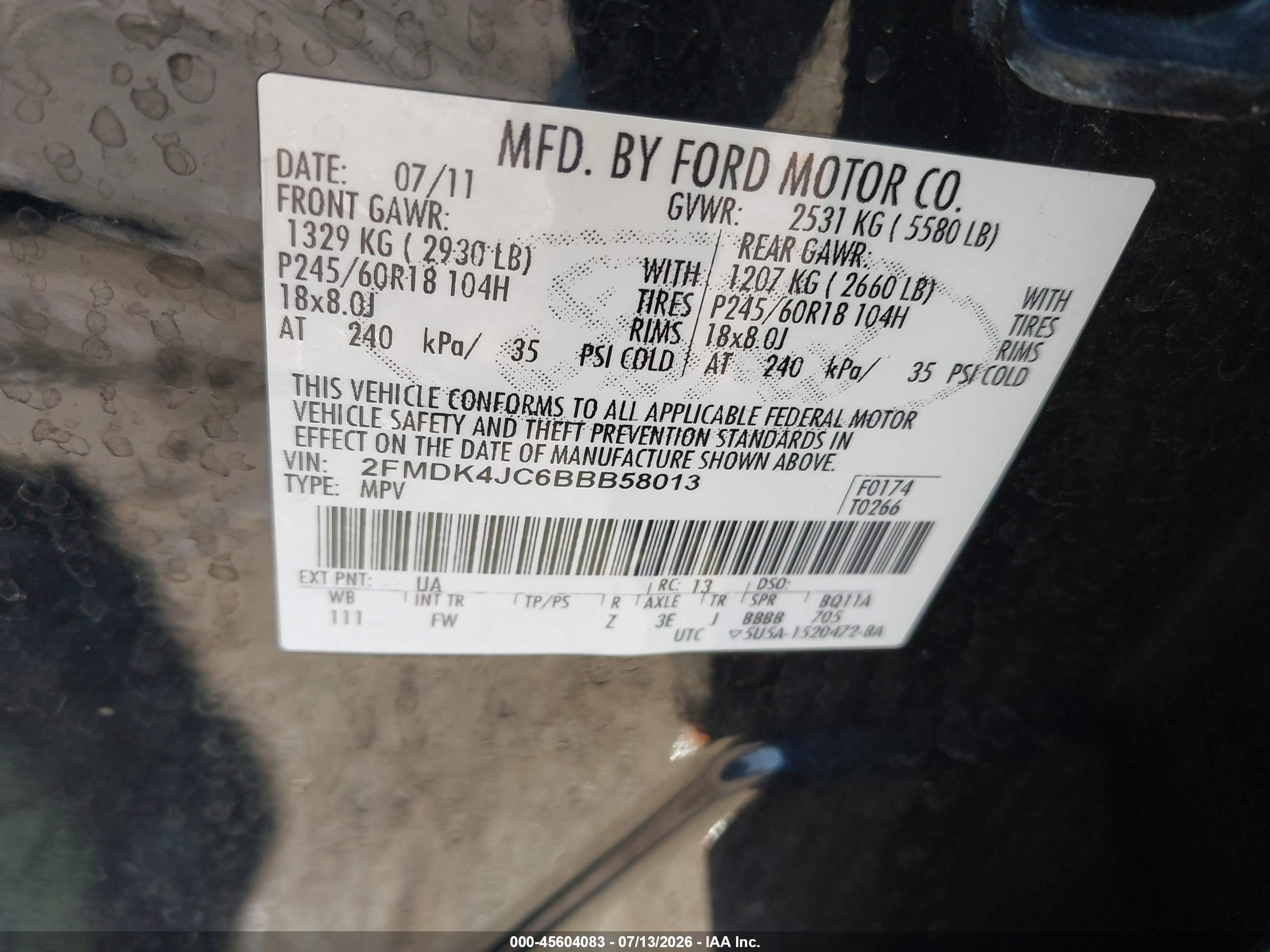 2011 Ford Edge Sel Black vin: 2FMDK4JC6BBB58013