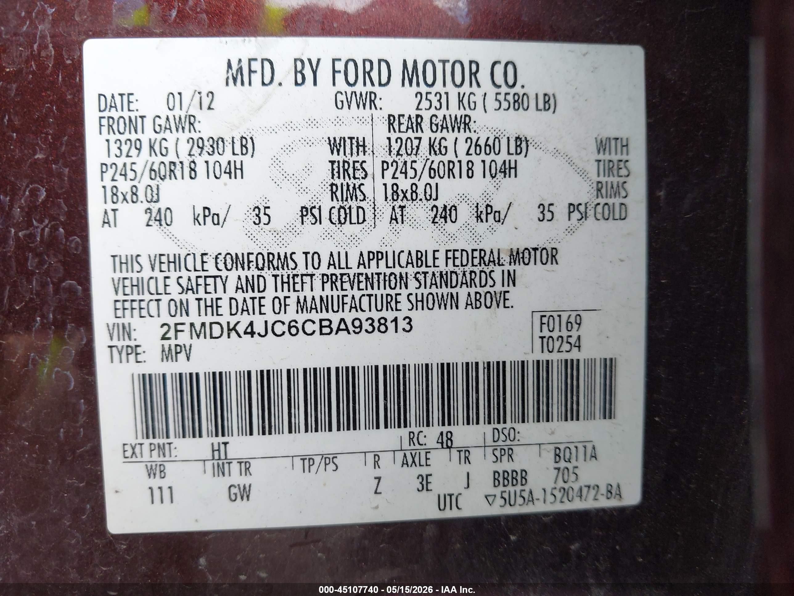 2012 Ford Edge Sel Maroon vin: 2FMDK4JC6CBA93813