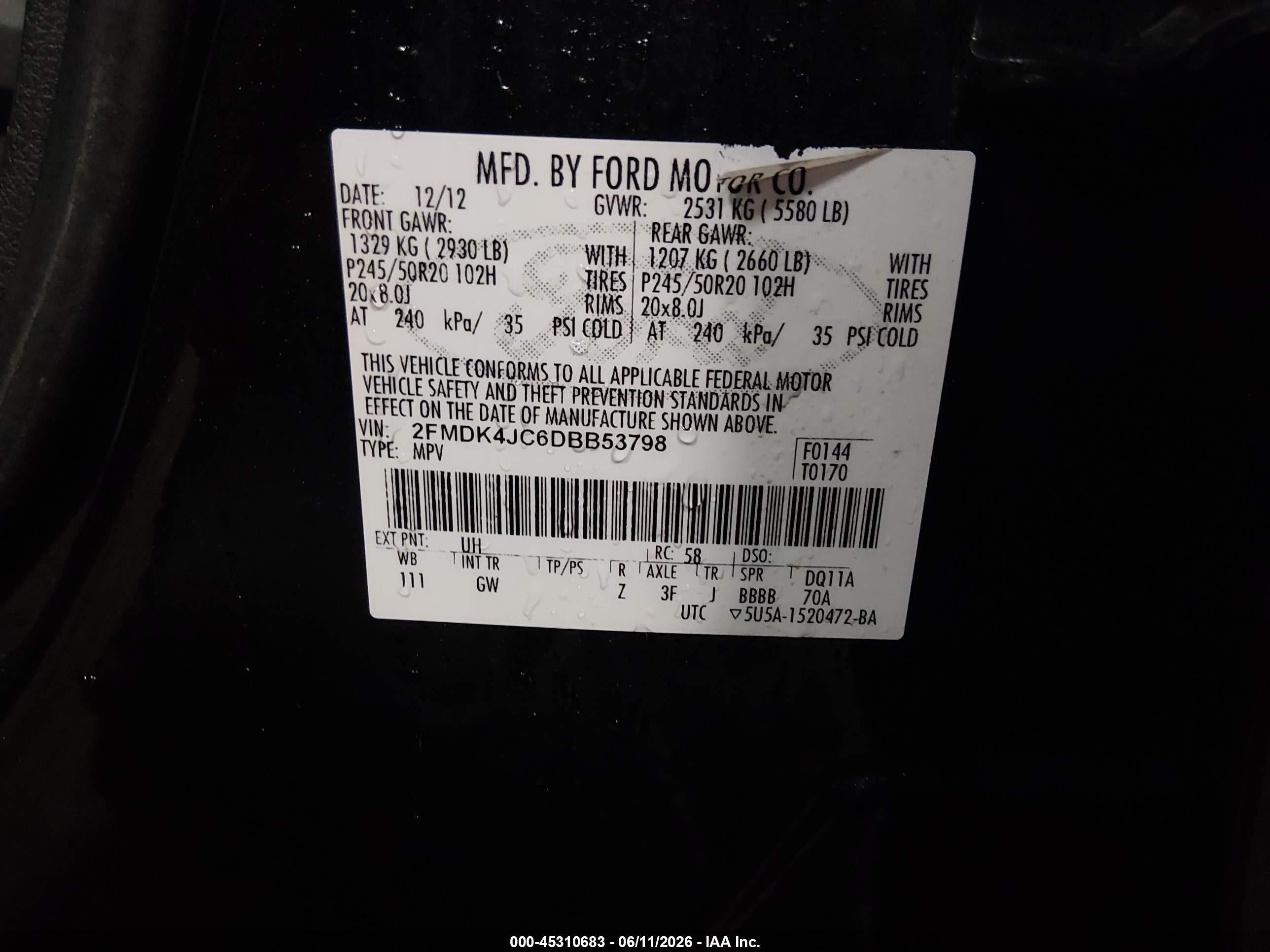 2013 Ford Edge Sel Black vin: 2FMDK4JC6DBB53798