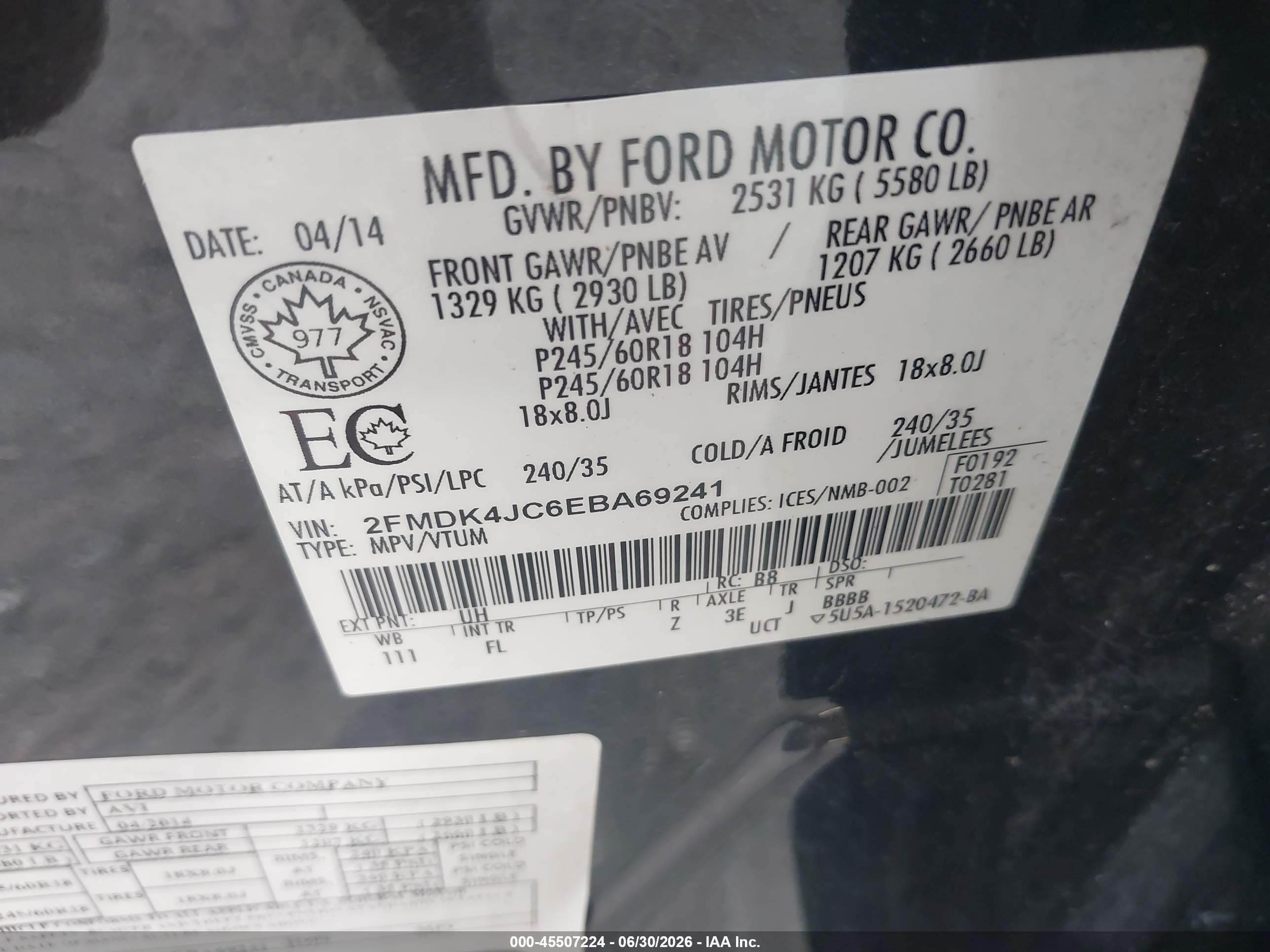 2014 Ford Edge Sel Black vin: 2FMDK4JC6EBA69241