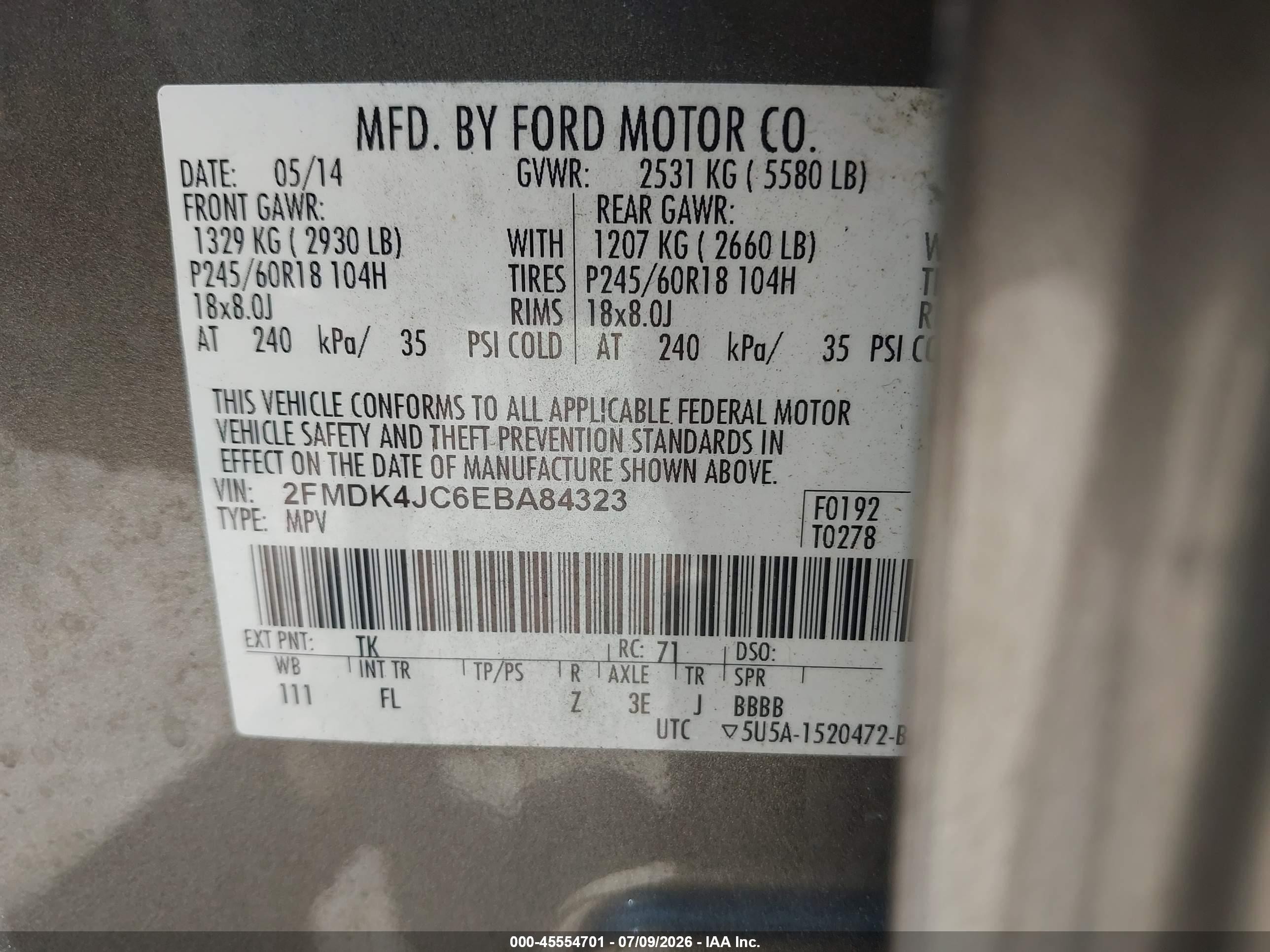 2014 Ford Edge Sel Gray vin: 2FMDK4JC6EBA84323