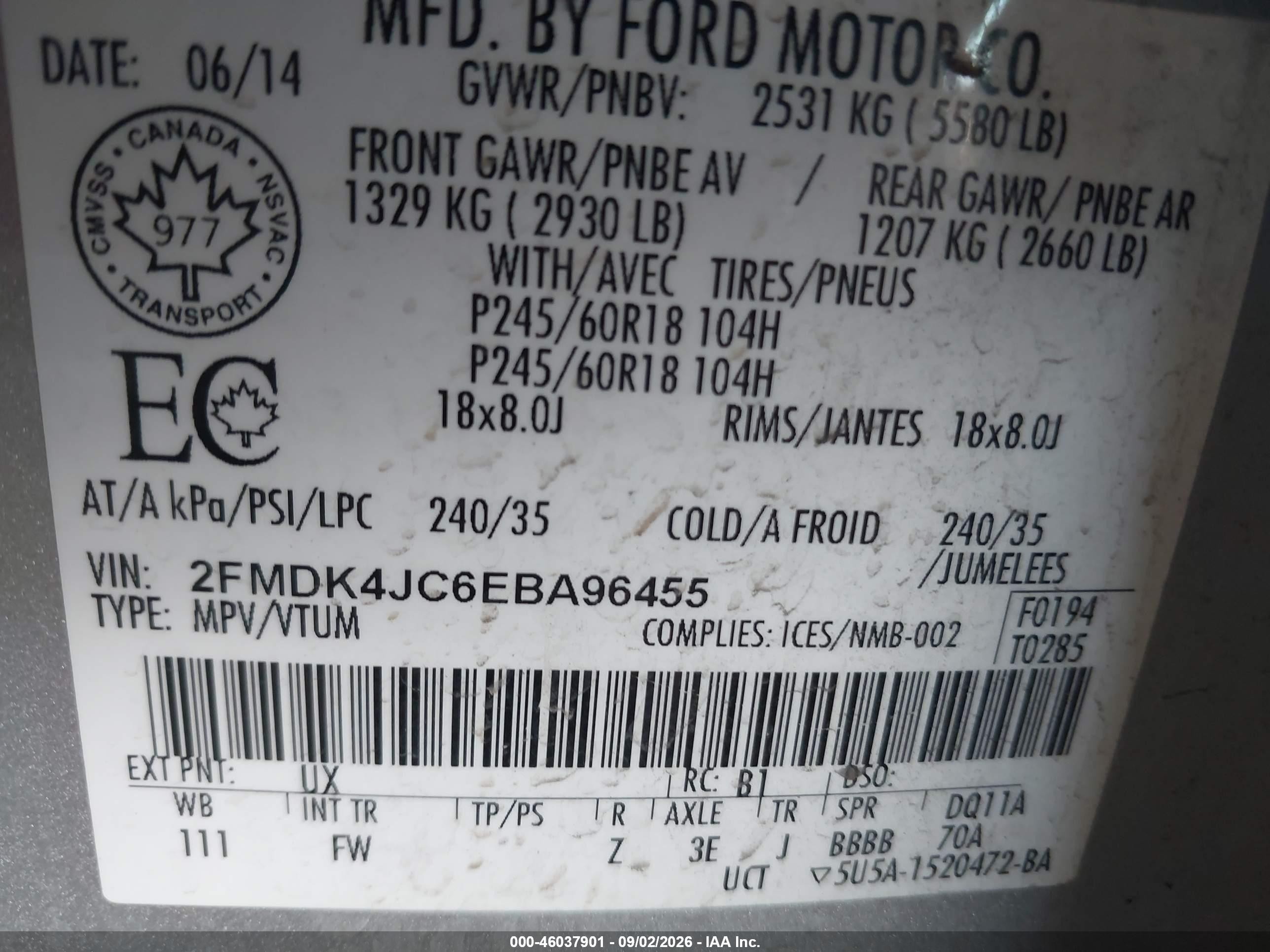 2014 Ford Edge Sel Gray vin: 2FMDK4JC6EBA96455