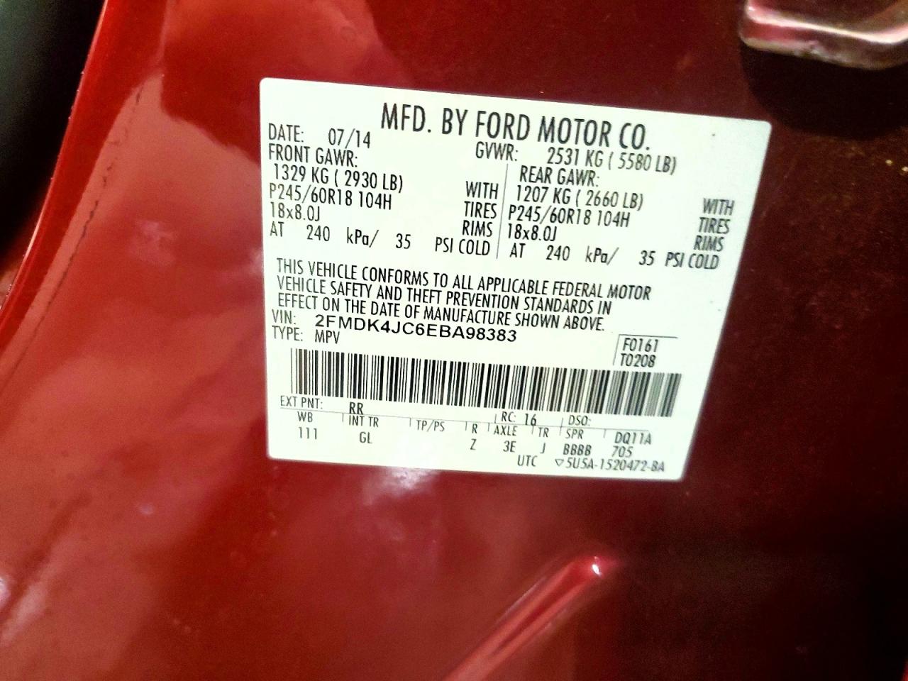 2014 Ford Edge Sel Maroon vin: 2FMDK4JC6EBA98383