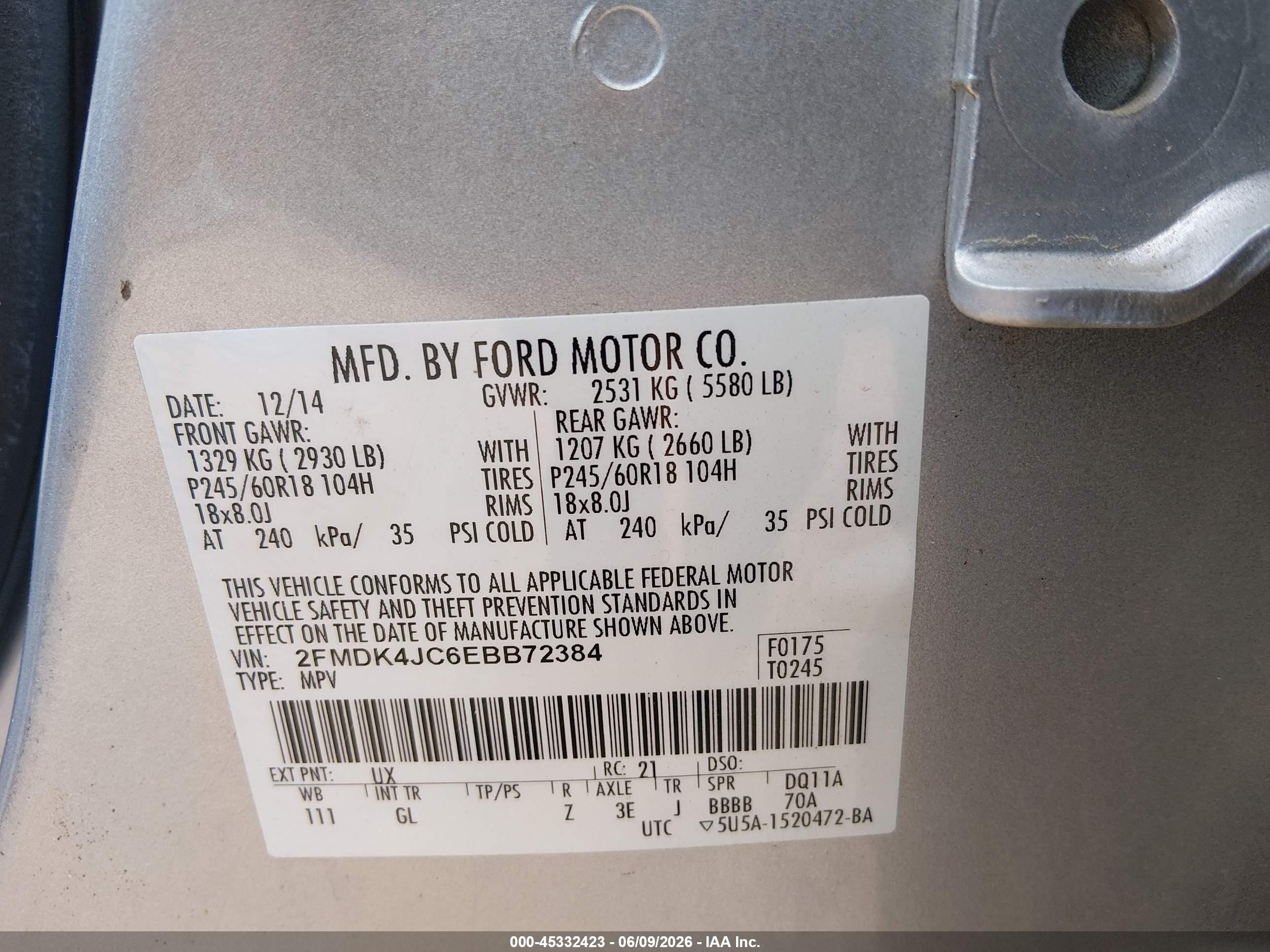 2014 Ford Edge Sel Silver vin: 2FMDK4JC6EBB72384