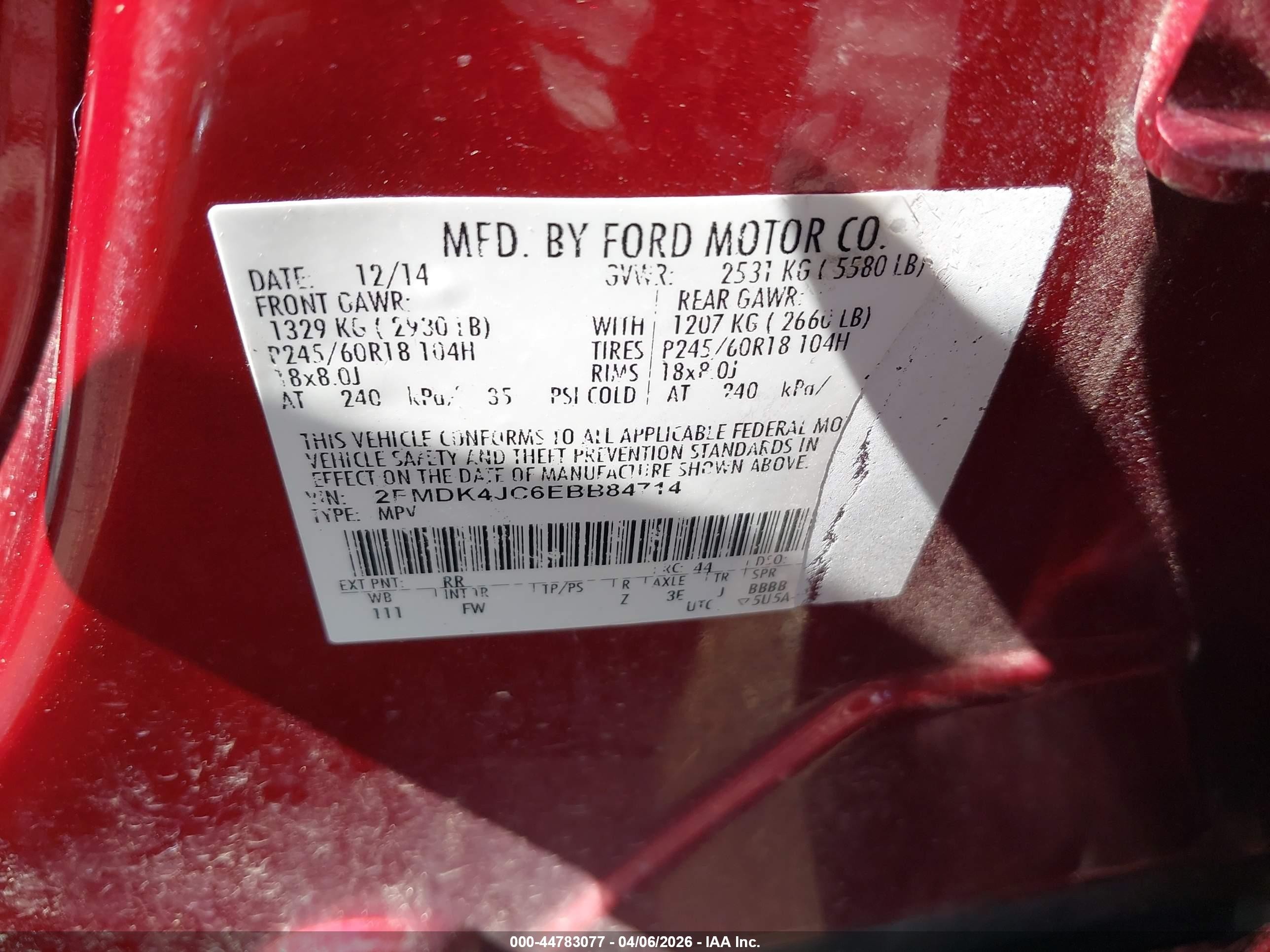 2014 Ford Edge Sel Red vin: 2FMDK4JC6EBB84714