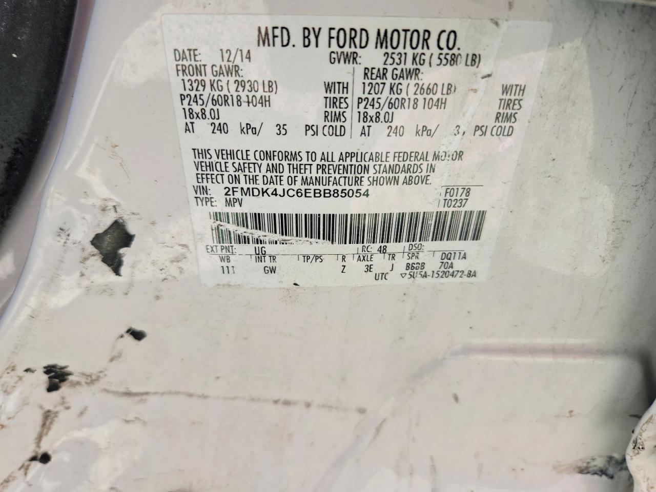 2014 Ford Edge Sel Белый vin: 2FMDK4JC6EBB85054