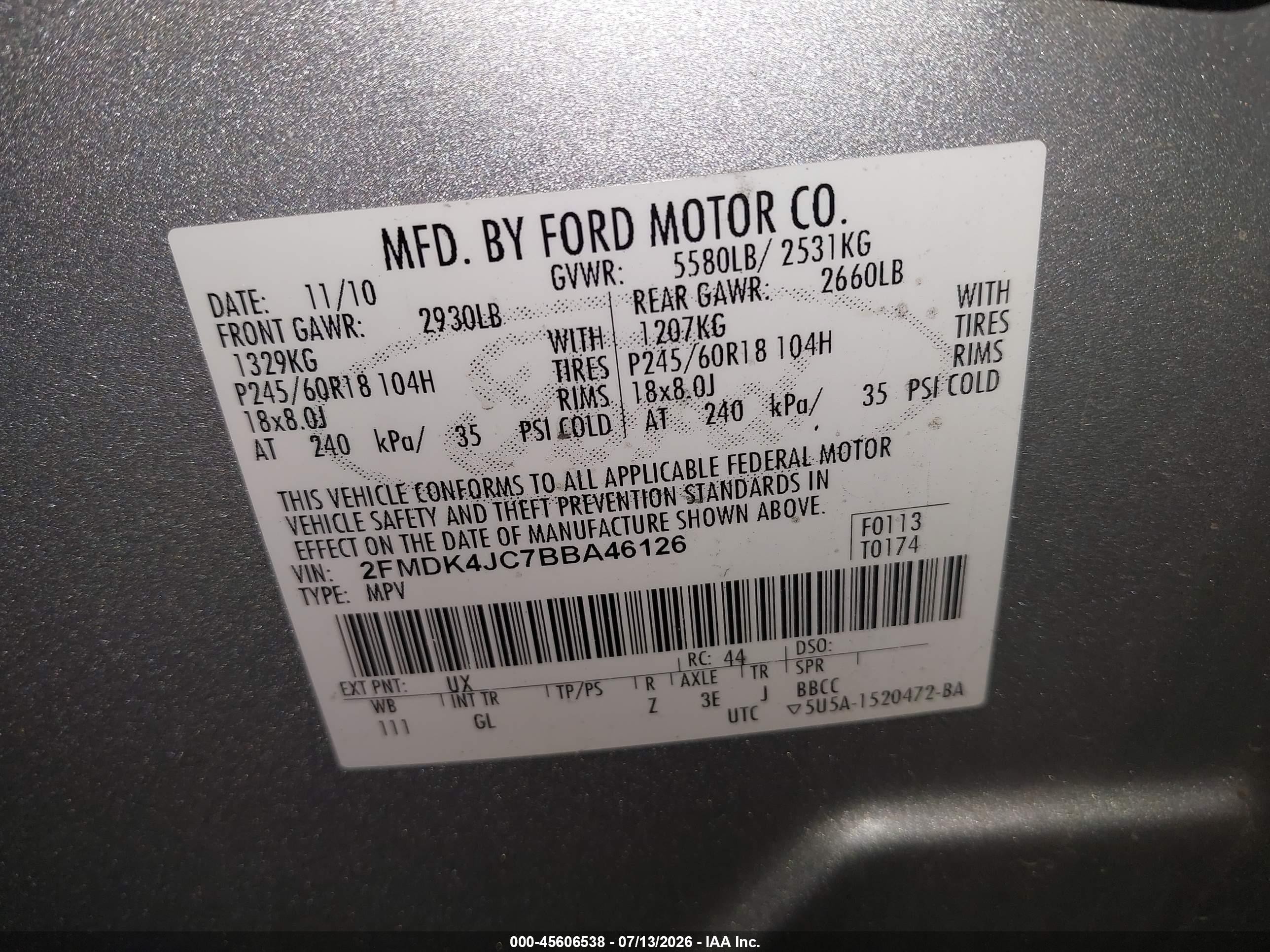 2011 Ford Edge Sel Silver vin: 2FMDK4JC7BBA46126