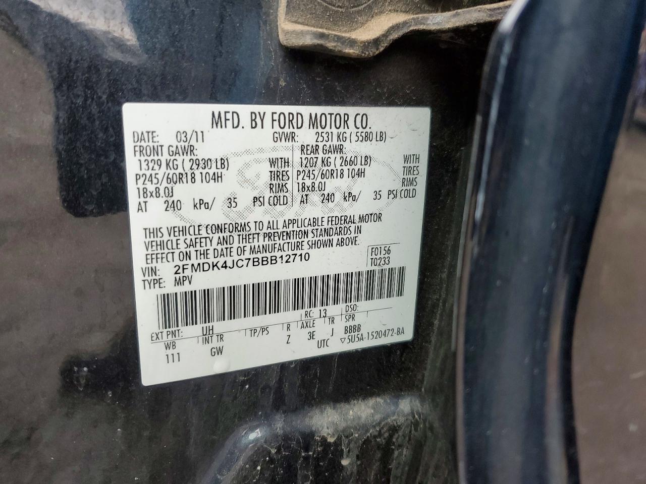 2011 Ford Edge Sel Awd Black vin: 2FMDK4JC7BBB12710