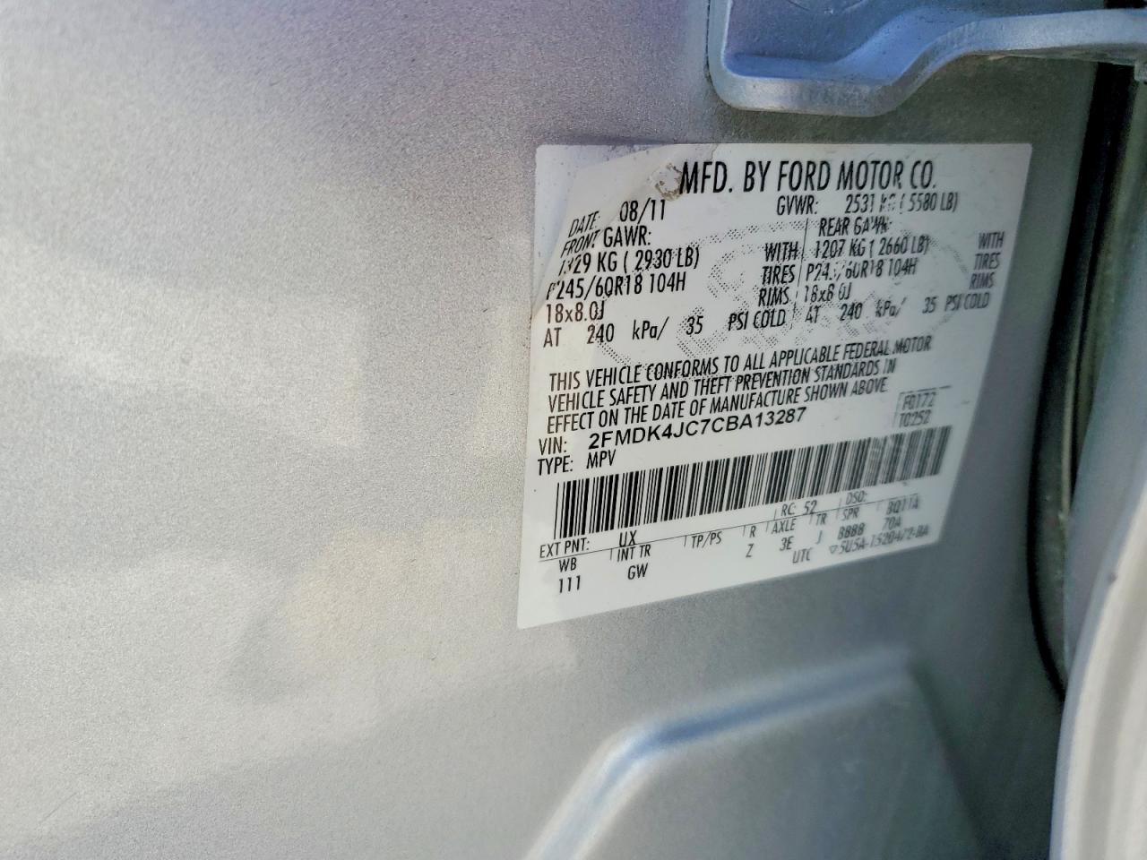 2012 Ford Edge Sel Silver vin: 2FMDK4JC7CBA13287