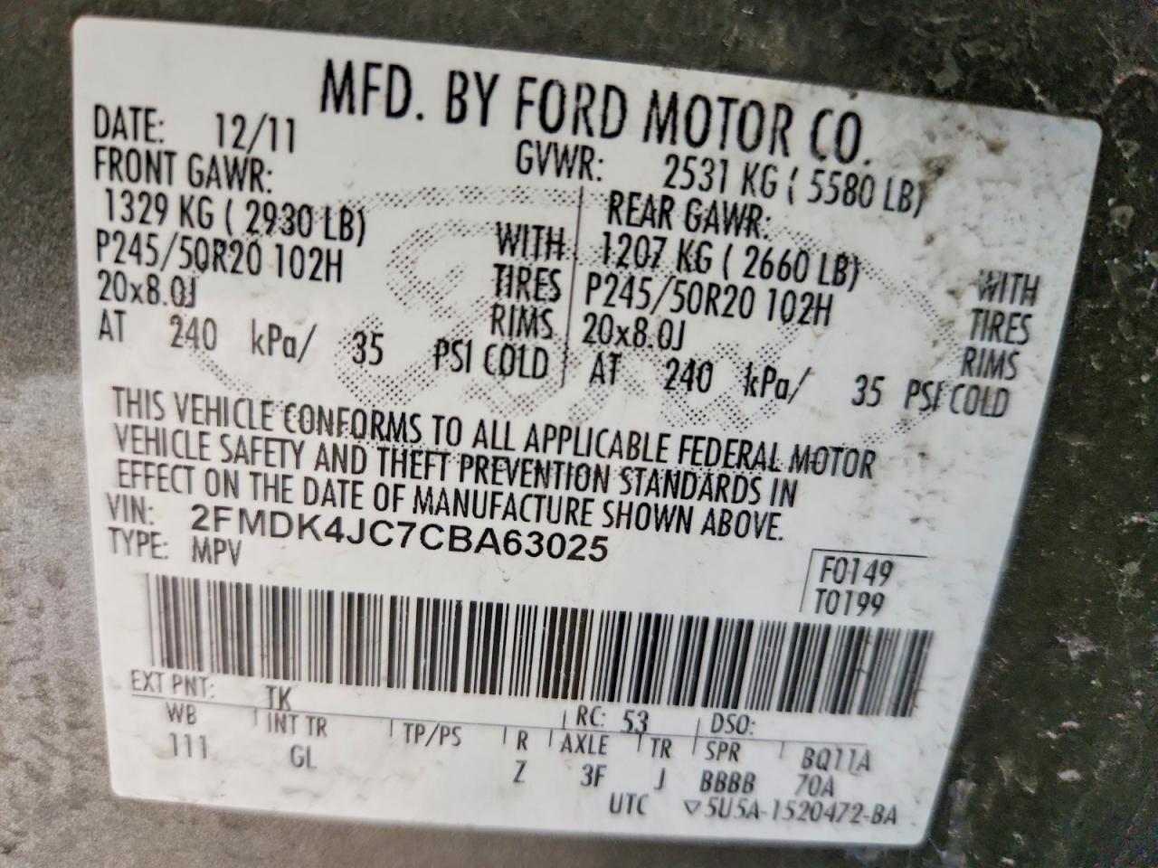 2012 Ford Edge Sel Tan vin: 2FMDK4JC7CBA63025