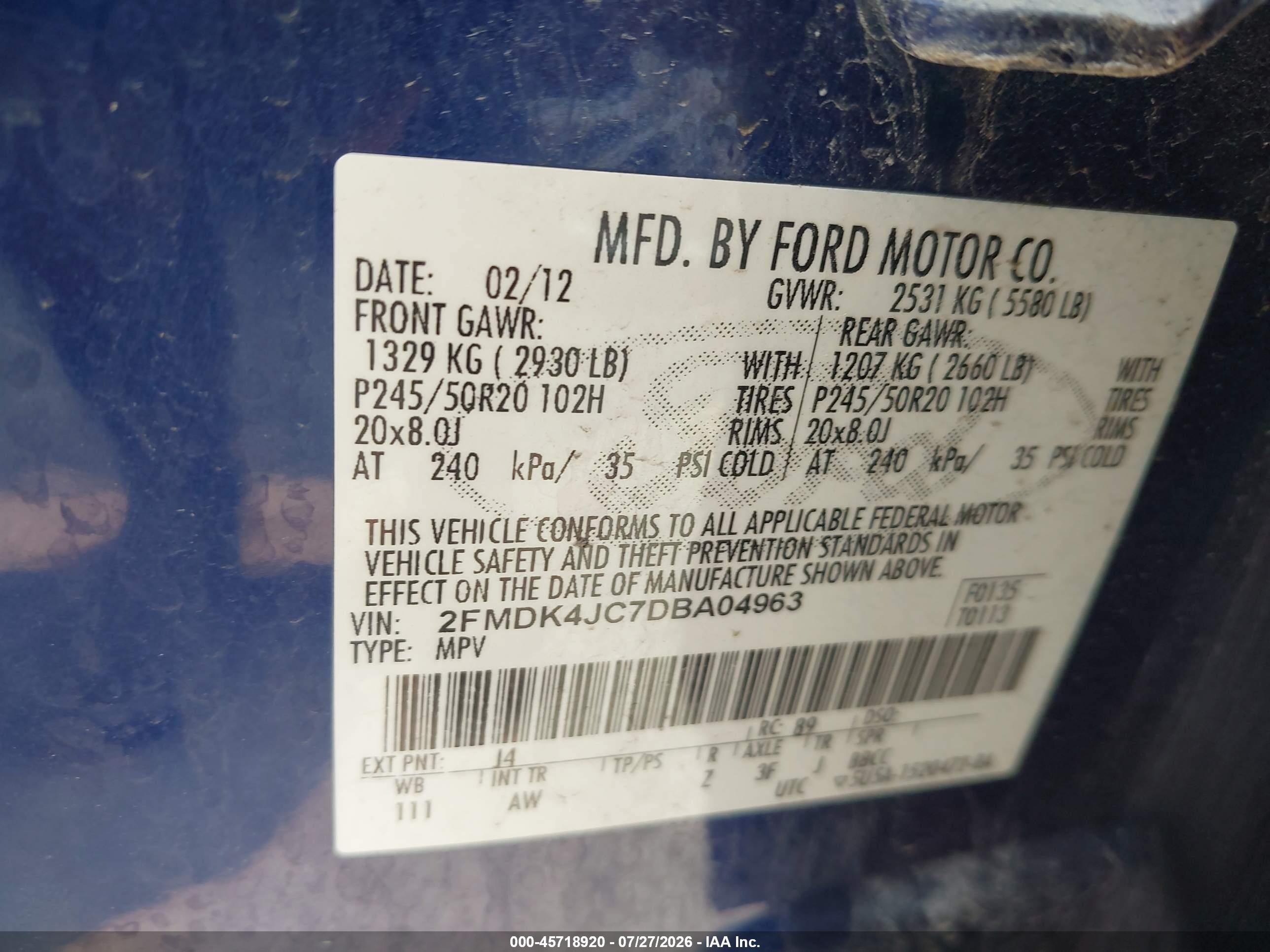 2013 Ford Edge Sel Blue vin: 2FMDK4JC7DBA04963