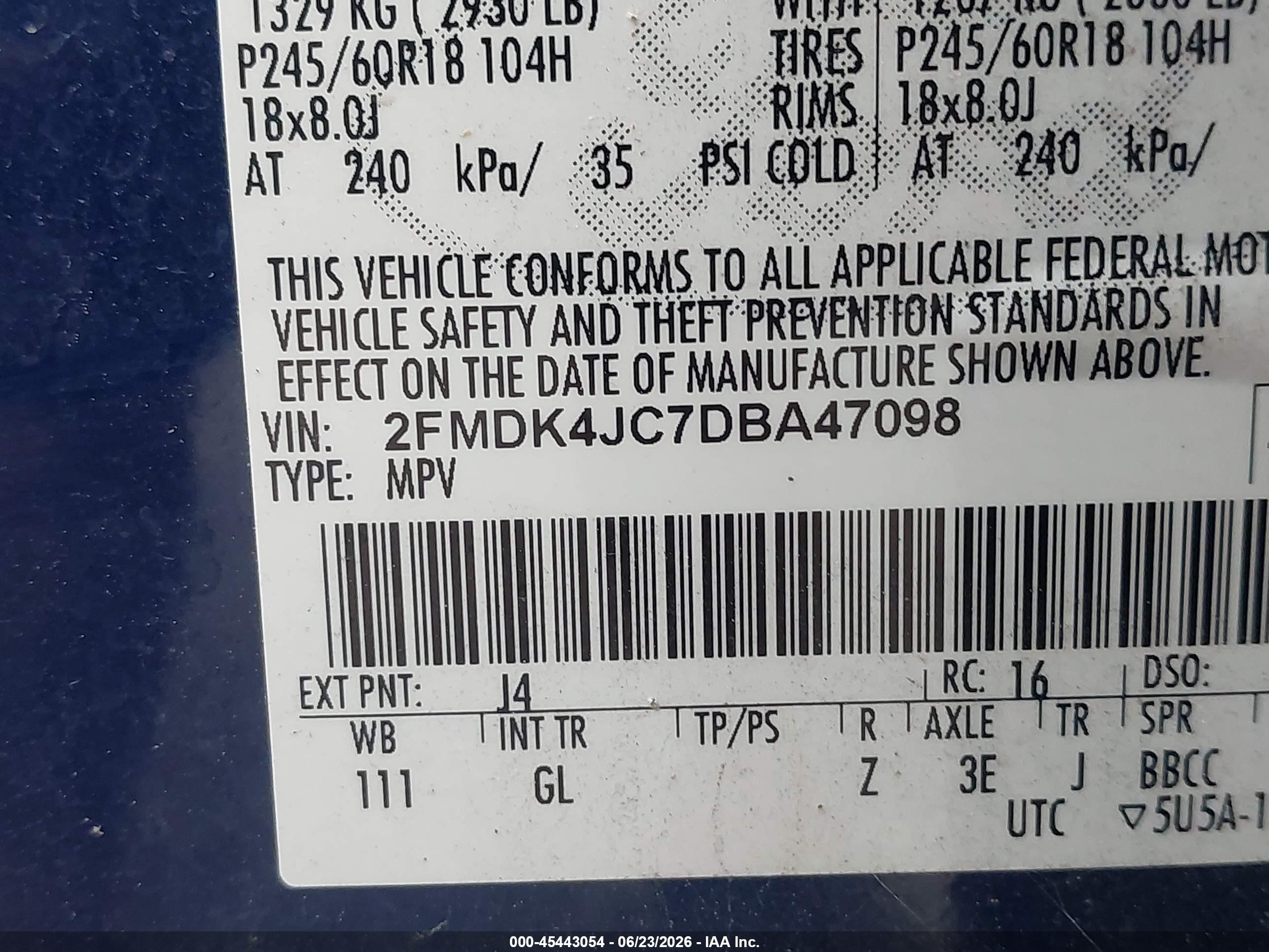 2013 Ford Edge Sel Blue vin: 2FMDK4JC7DBA47098