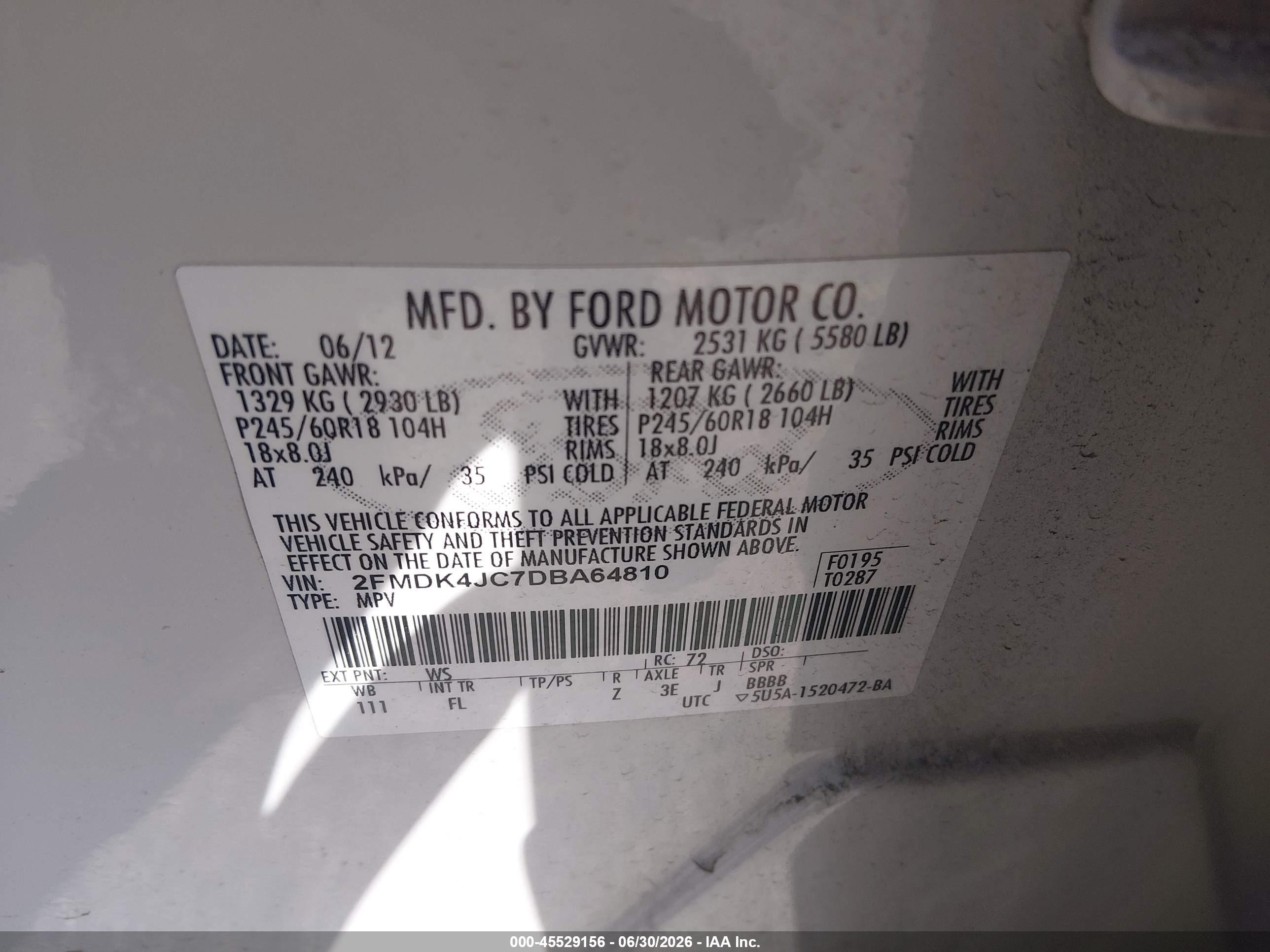2013 Ford Edge Sel White vin: 2FMDK4JC7DBA64810
