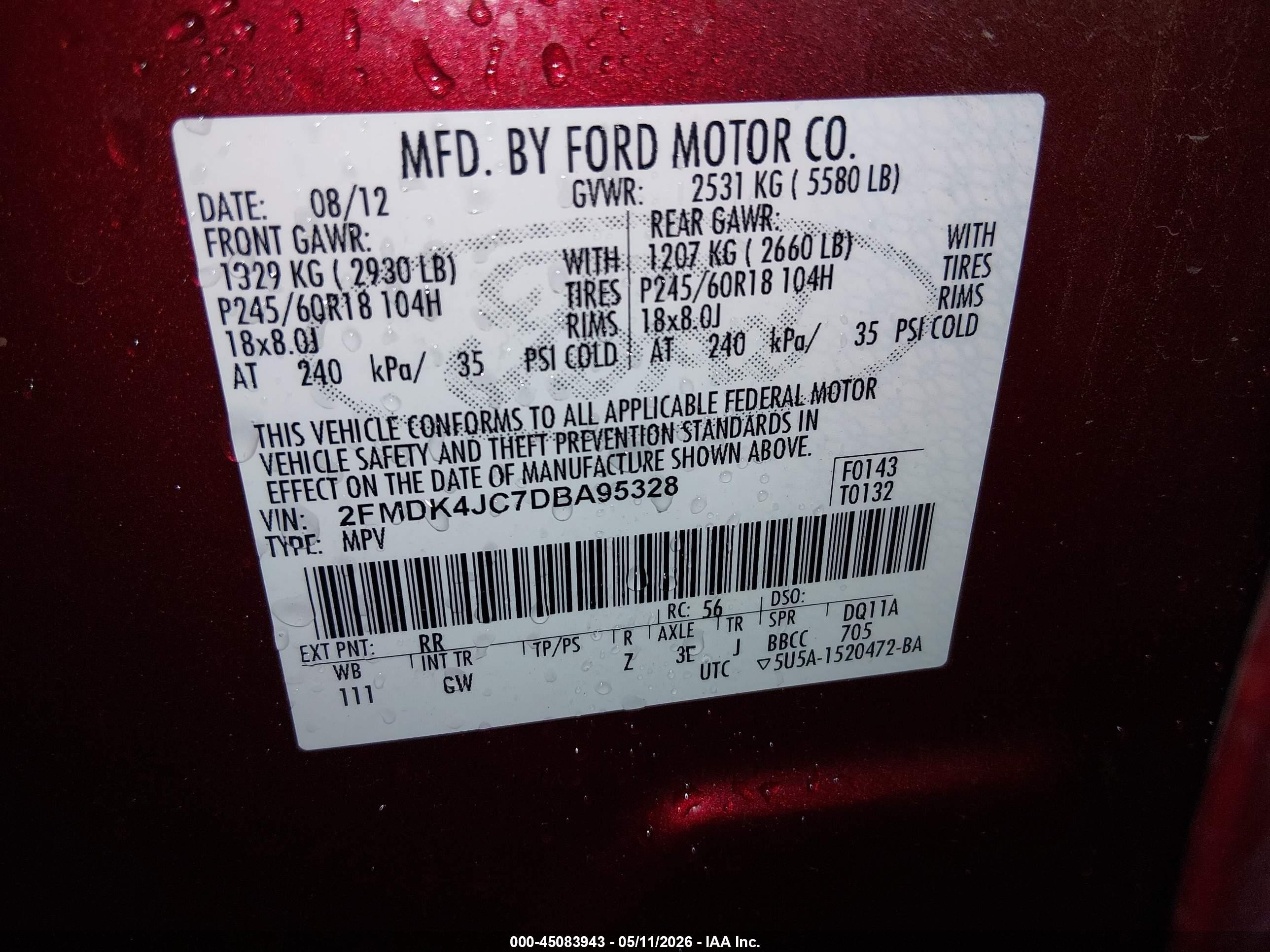 2013 Ford Edge Sel Red vin: 2FMDK4JC7DBA95328
