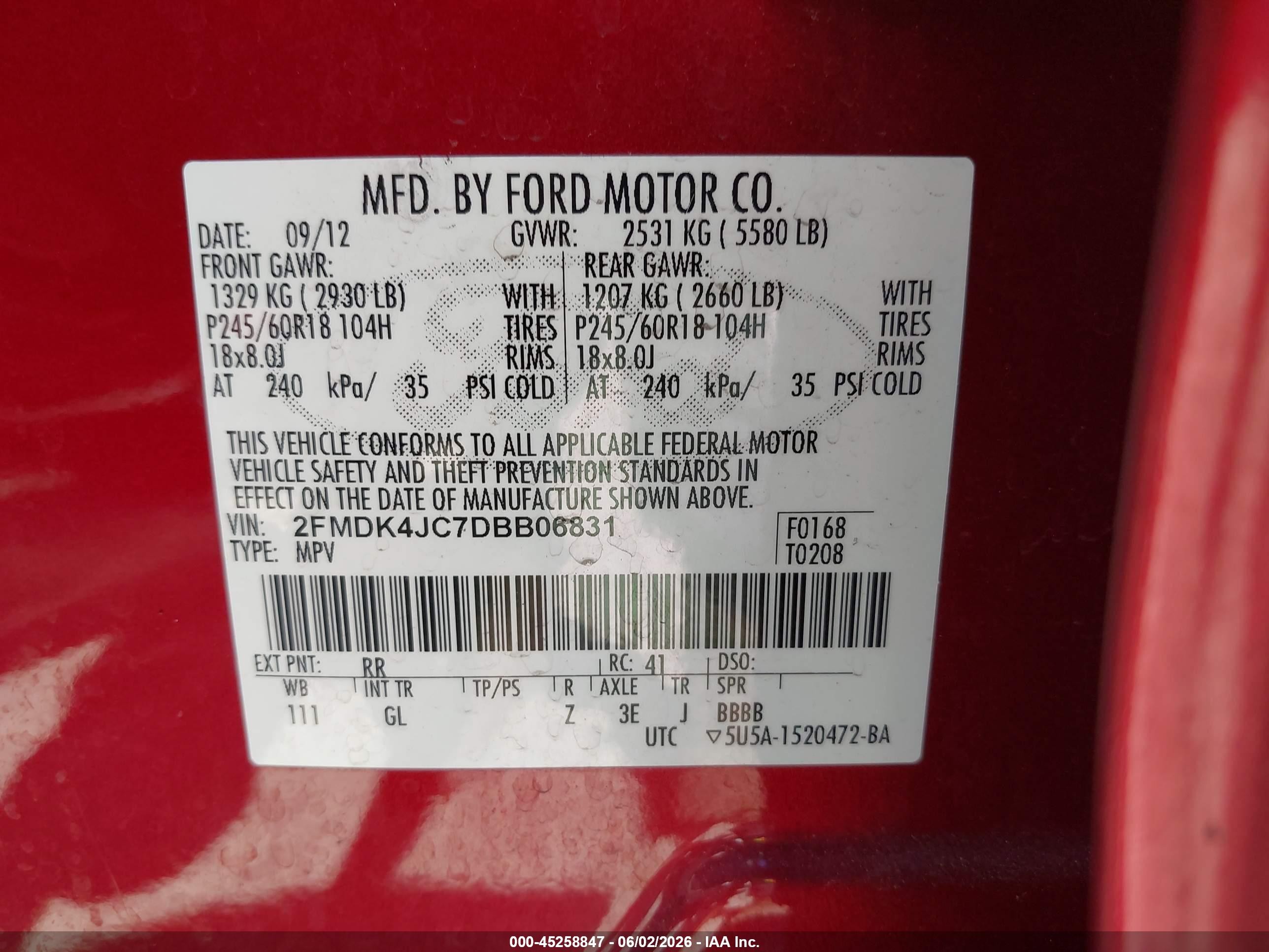 2013 Ford Edge Sel Red vin: 2FMDK4JC7DBB06831