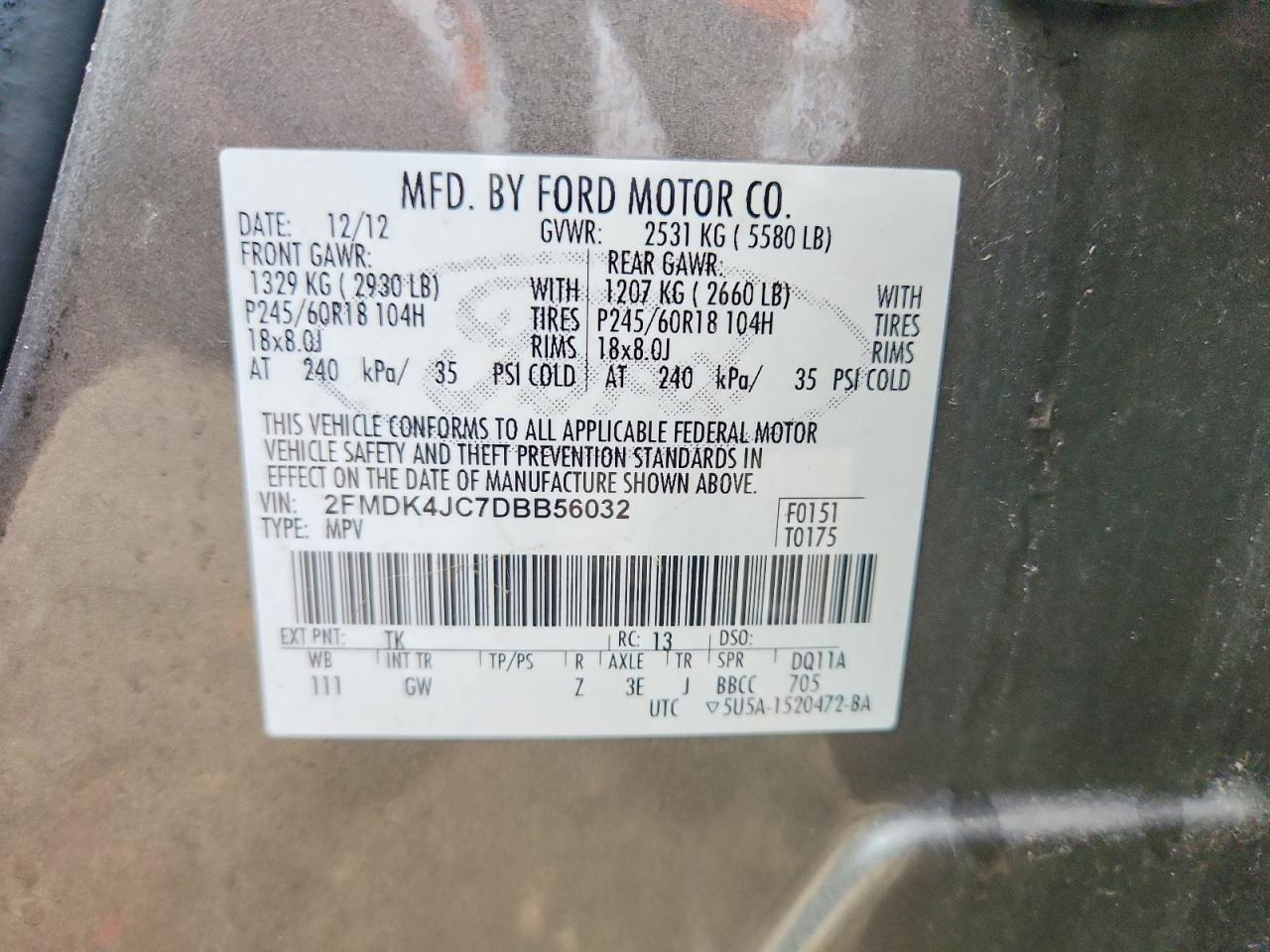 2013 Ford Edge Tan vin: 2FMDK4JC7DBB56032