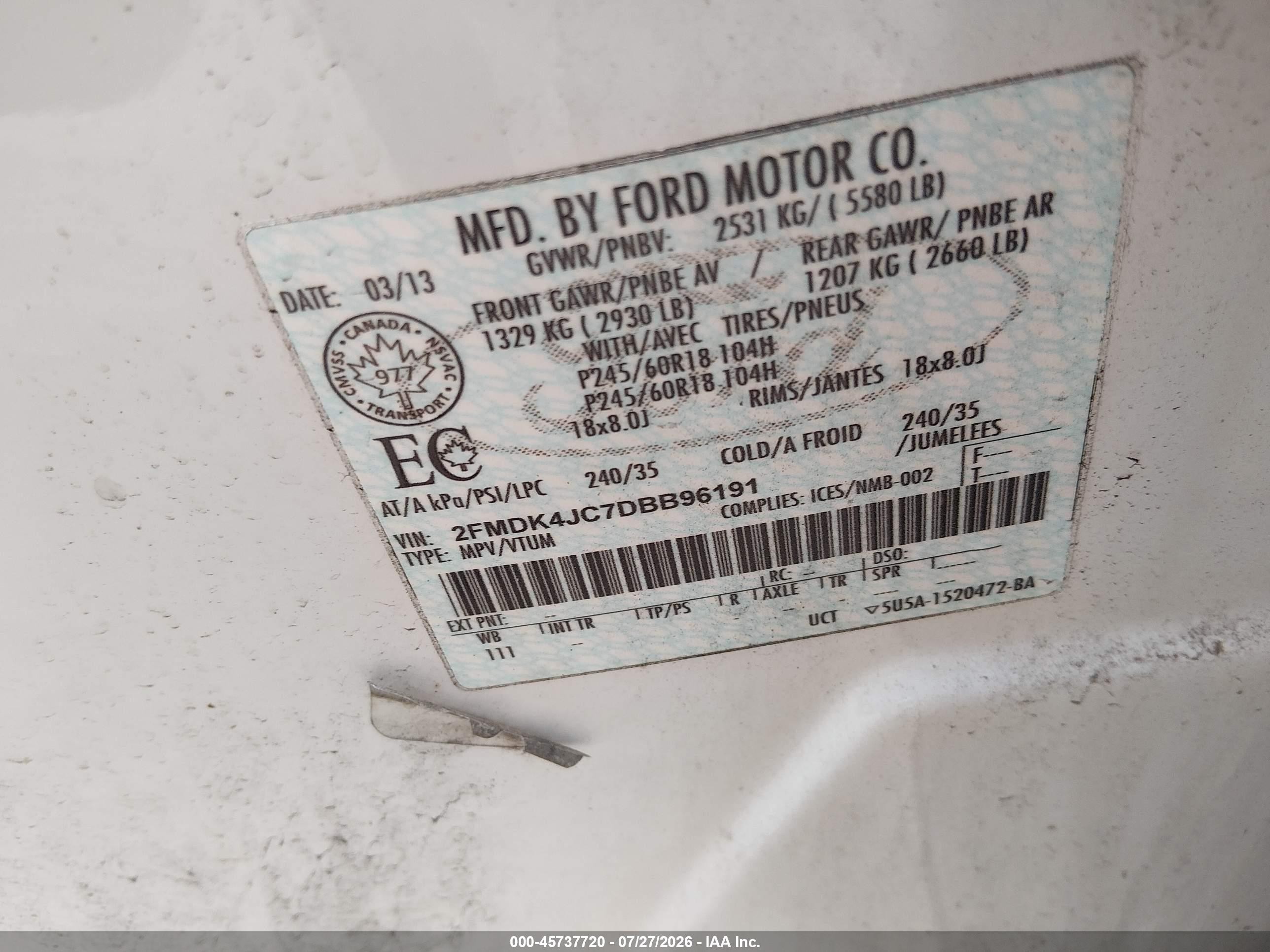 2013 Ford Edge Sel Белый vin: 2FMDK4JC7DBB96191