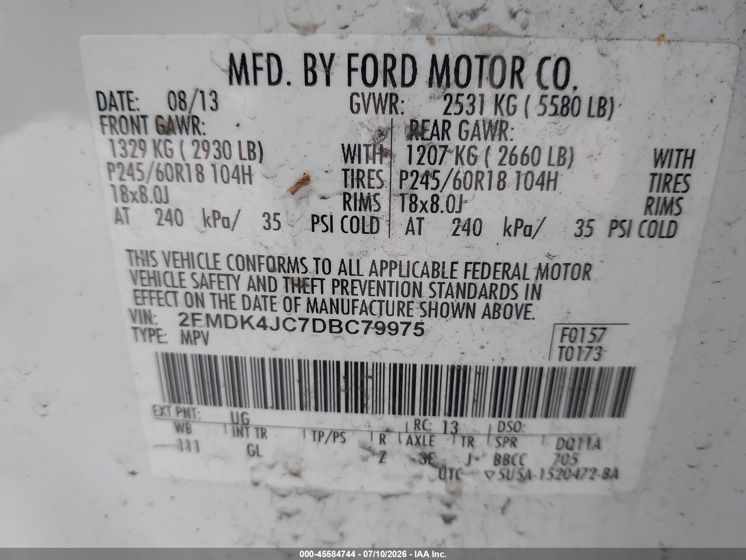 2013 Ford Edge Sel White vin: 2FMDK4JC7DBC79975