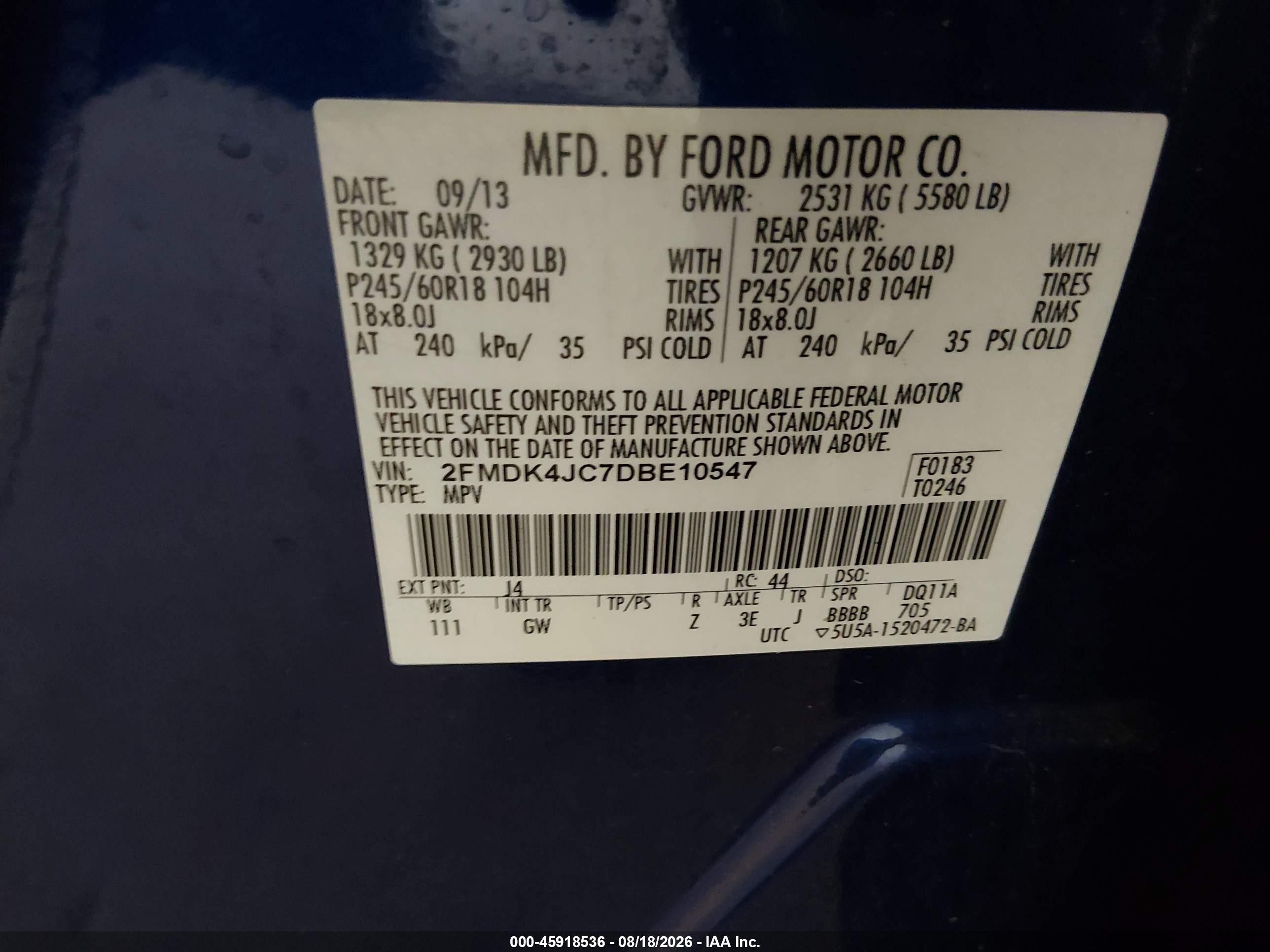 2013 Ford Edge Sel Синий vin: 2FMDK4JC7DBE10547
