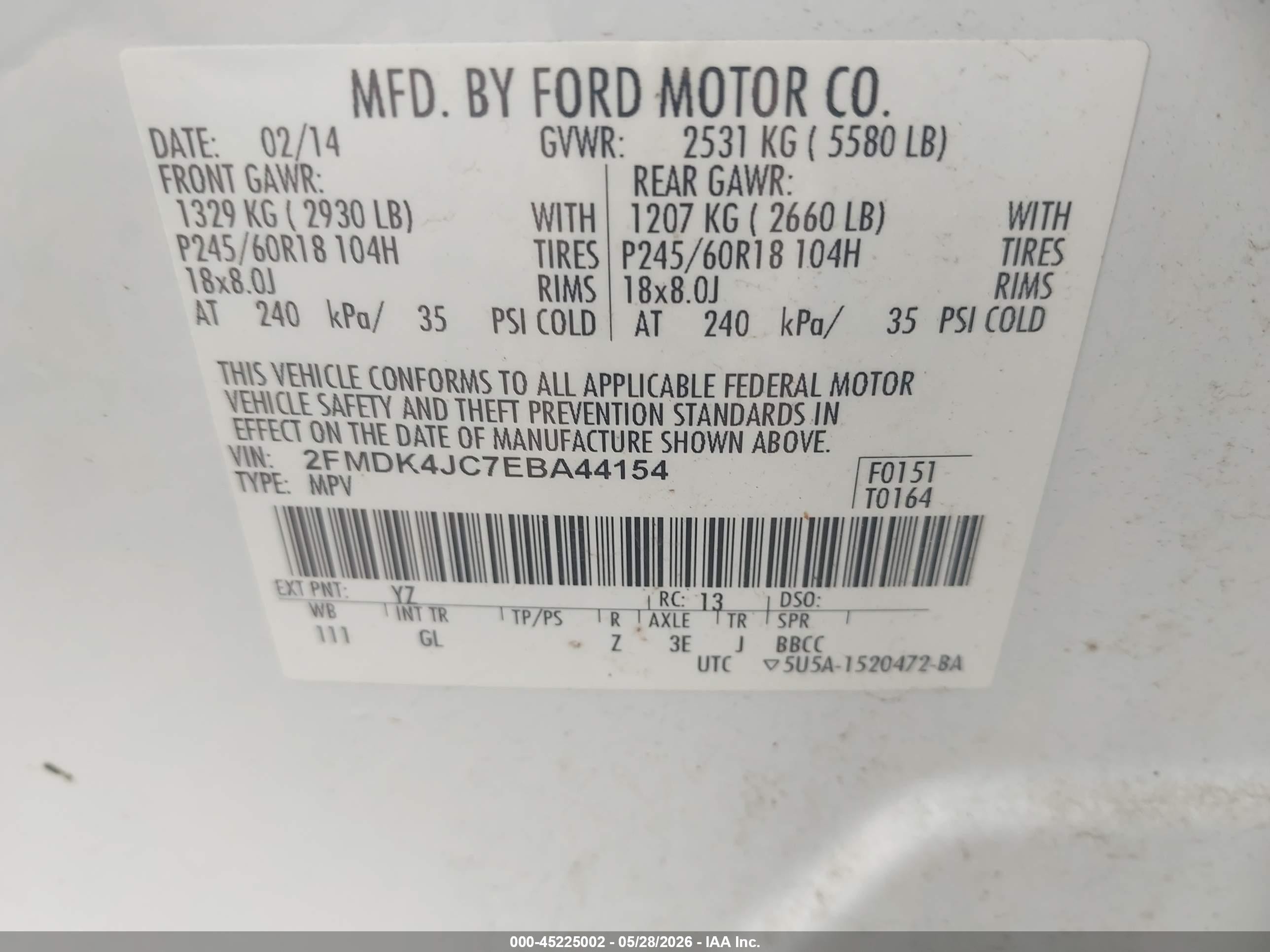 2014 Ford Edge Sel White vin: 2FMDK4JC7EBA44154