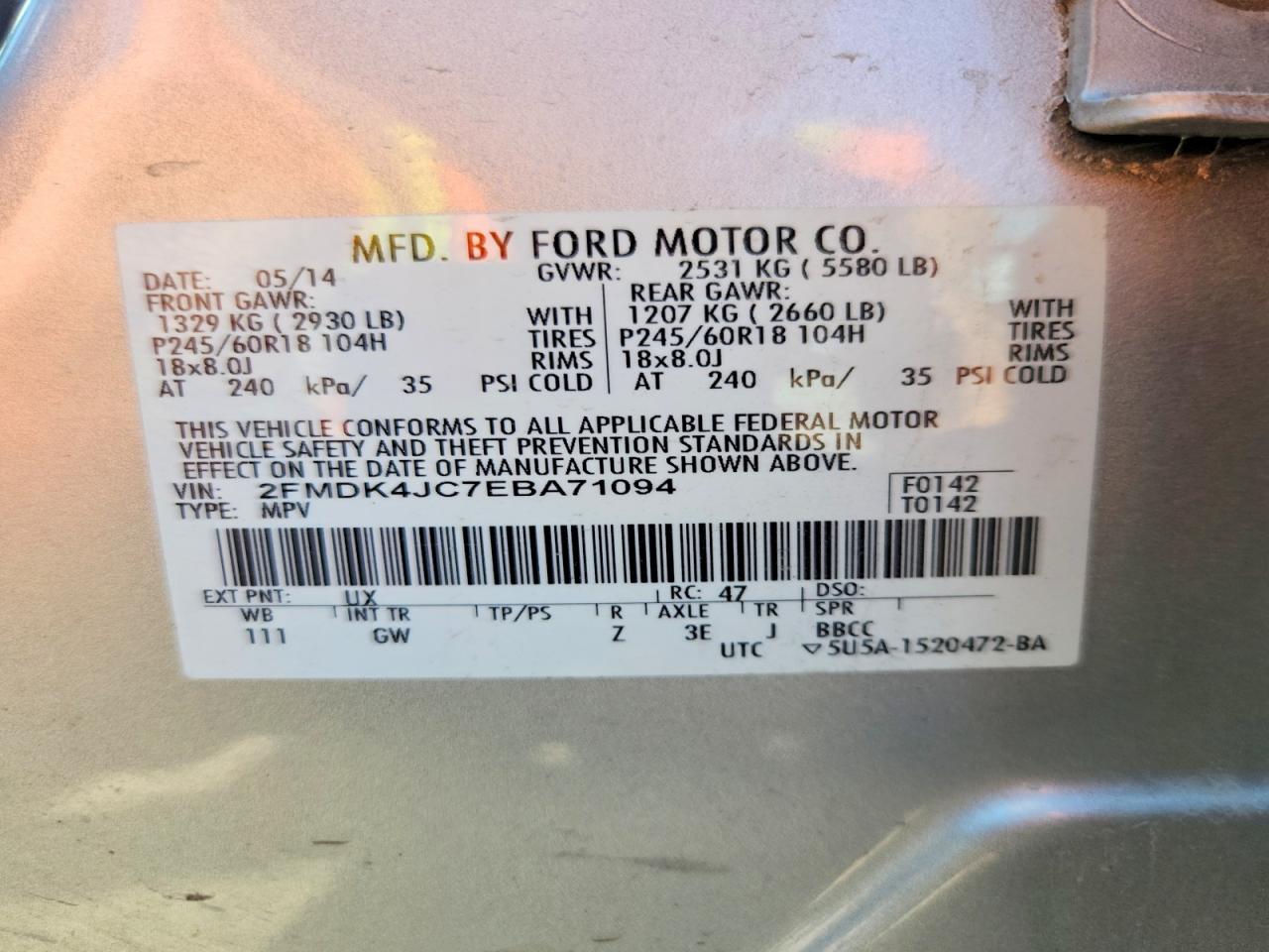 2014 Ford Edge Sel Silver vin: 2FMDK4JC7EBA71094